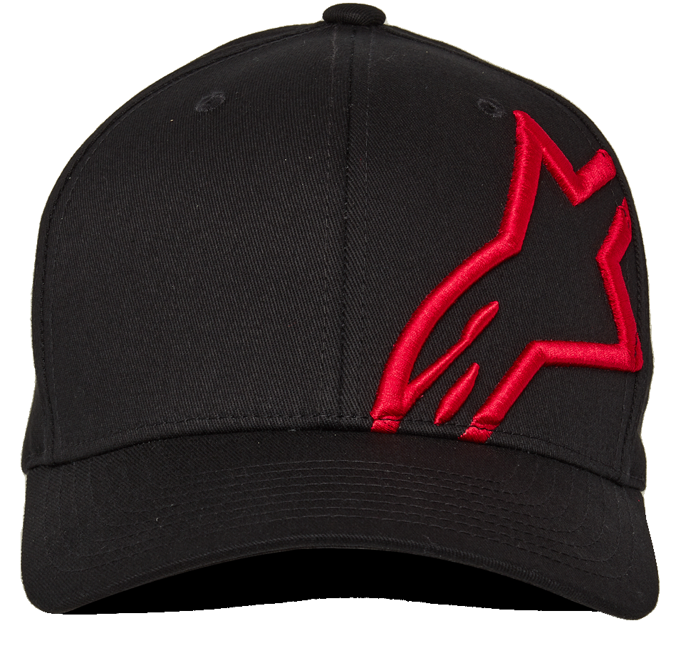 Alpinestars Corp Shift 2 Curved Brim, Baseball Cap, Black with Red embroidery, flat Astars logo on front left panel, casual motorsport headwear