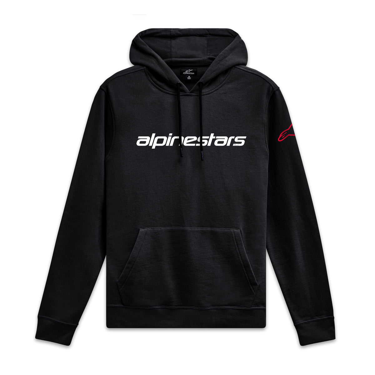 Alpinestars Sweat À Capuche Linear Wordmark V3, sweat à capuche de sportswear noir avec logo blanc sur la poitrine et marquage rouge sur la manche