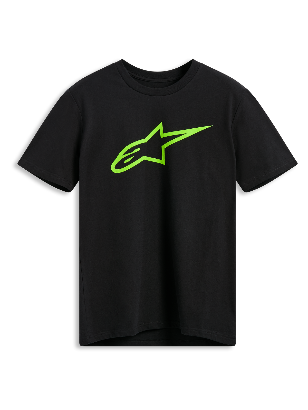 Alpinestars Ageless 2.0 CSF Tee, Kurzarm-T-Shirt, Schwarz, Lindgrünes Alpinestars Astar-Logo, Lässige Motorsport-Streetwear
