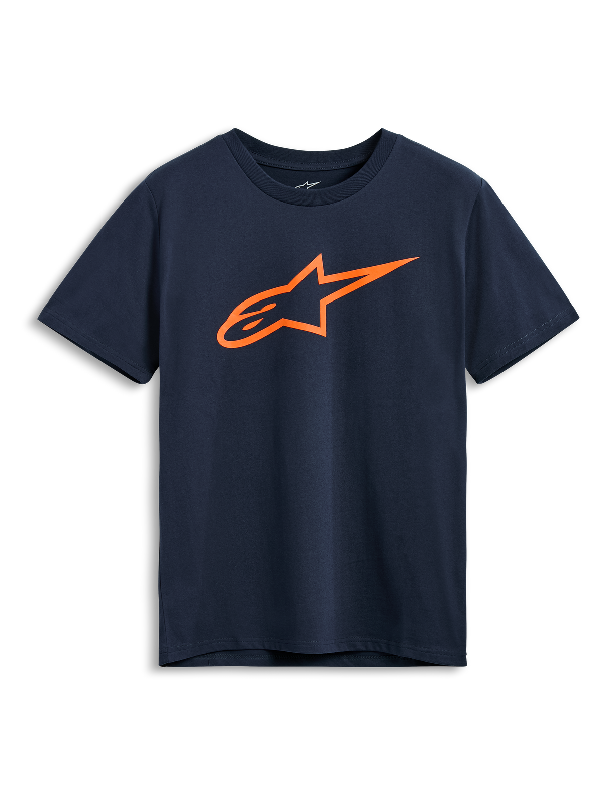 Alpinestars Ageless 2.0 CSF Tee, Kurzärmeliges T-Shirt, Navy, Oranges Astars-Logo, Freizeit-Motorsportbekleidung