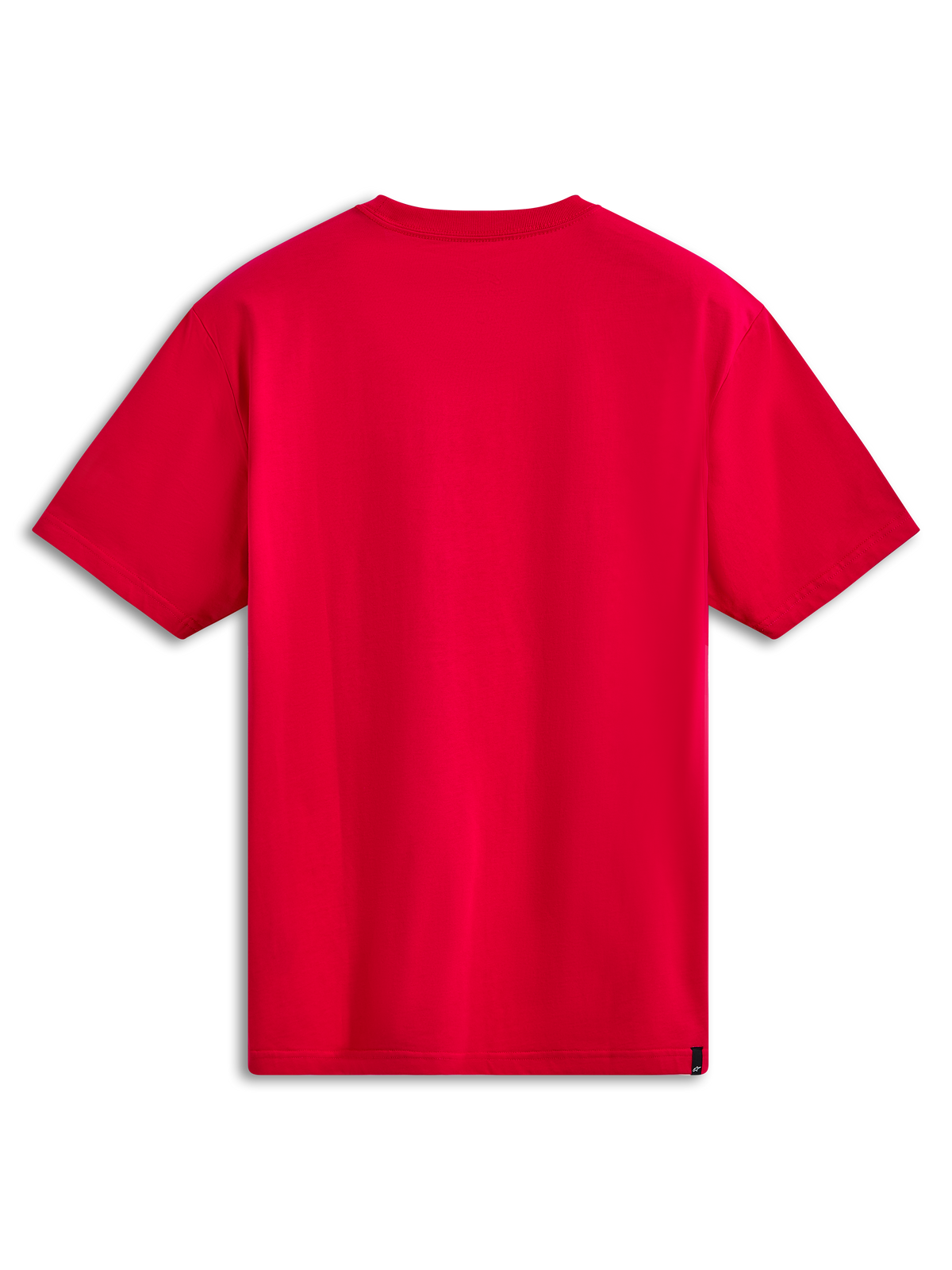 Alpinestars Ride 4.0 CSF Tee, Kurzarm-T-Shirt, Rot, Rückansicht mit einfarbigem rotem Stoff, kleines schwarzes gewebtes Etikett am unteren Saum, lässige Motorsport-Streetwear