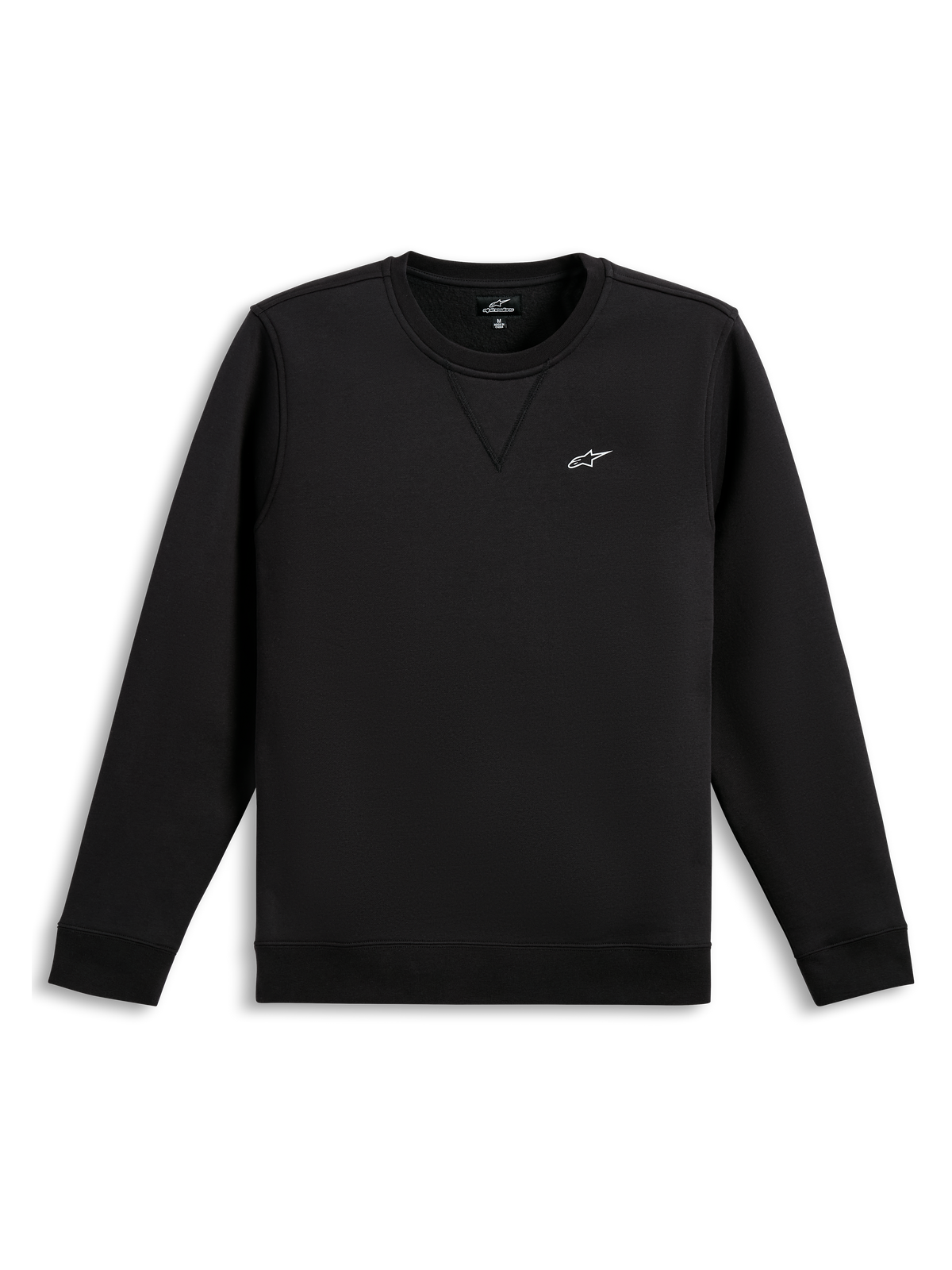 Alpinestars Positive Crew, zwarte pullover-sweatshirt met een wit borstlogo en geribde manchetten en zoom, casual sportswear