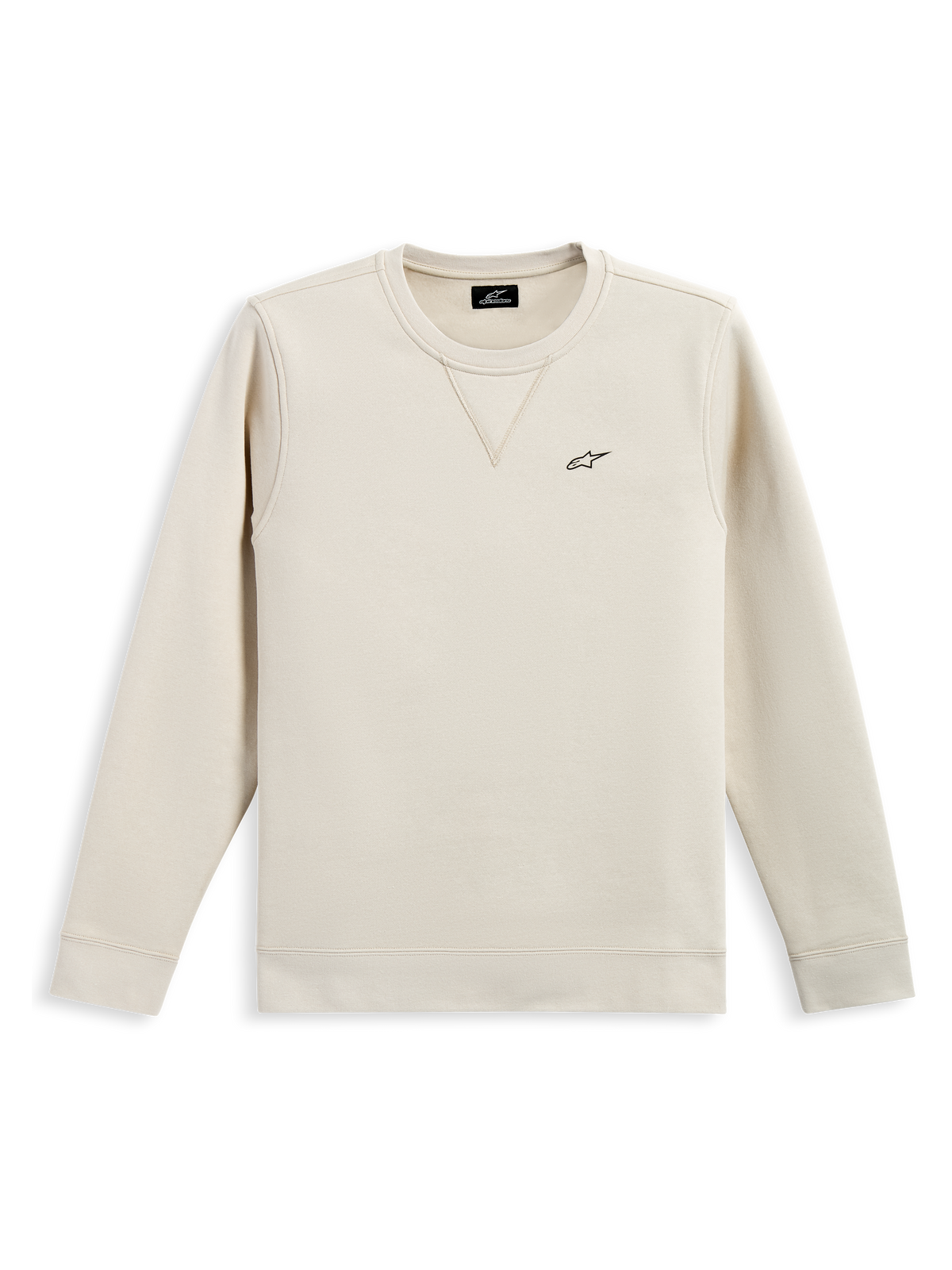 Alpinestars Positive Crew, crewneck sweatshirt, Off White, klein zwart Alpinestars-logo op de borst, geribbelde kraag met V-stiksel detail, geribbelde manchetten en zoom, casual op motorsport geïnspireerde streetwear