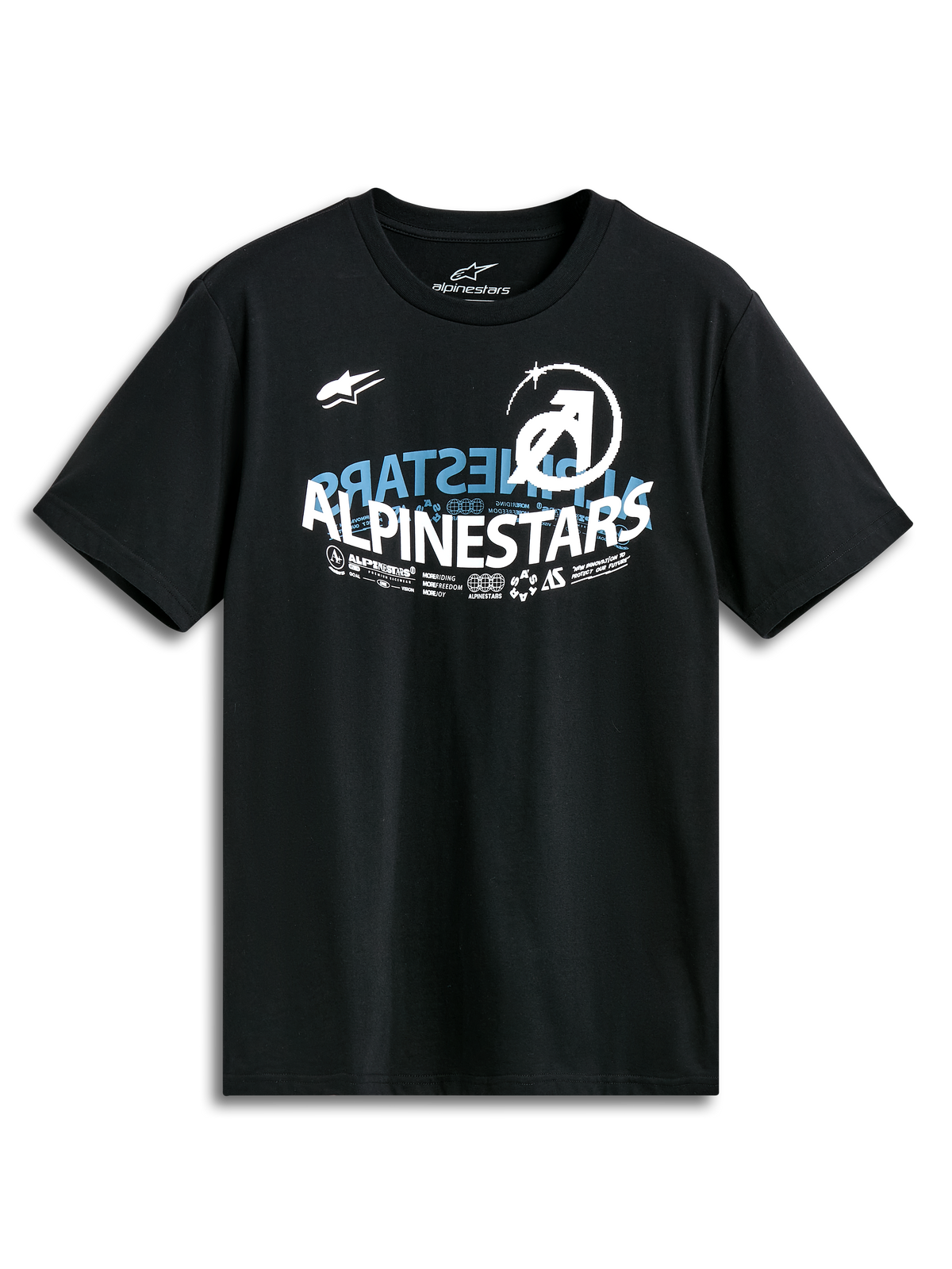 Alpinestars Semicircle Csf Tee, Kurzarm-T-Shirt, Schwarz, Alpinestars-Halbkreisgrafik auf der Vorderseite mit blauen und weißen Akzenten, lässiges vom Motorsport inspiriertes Design