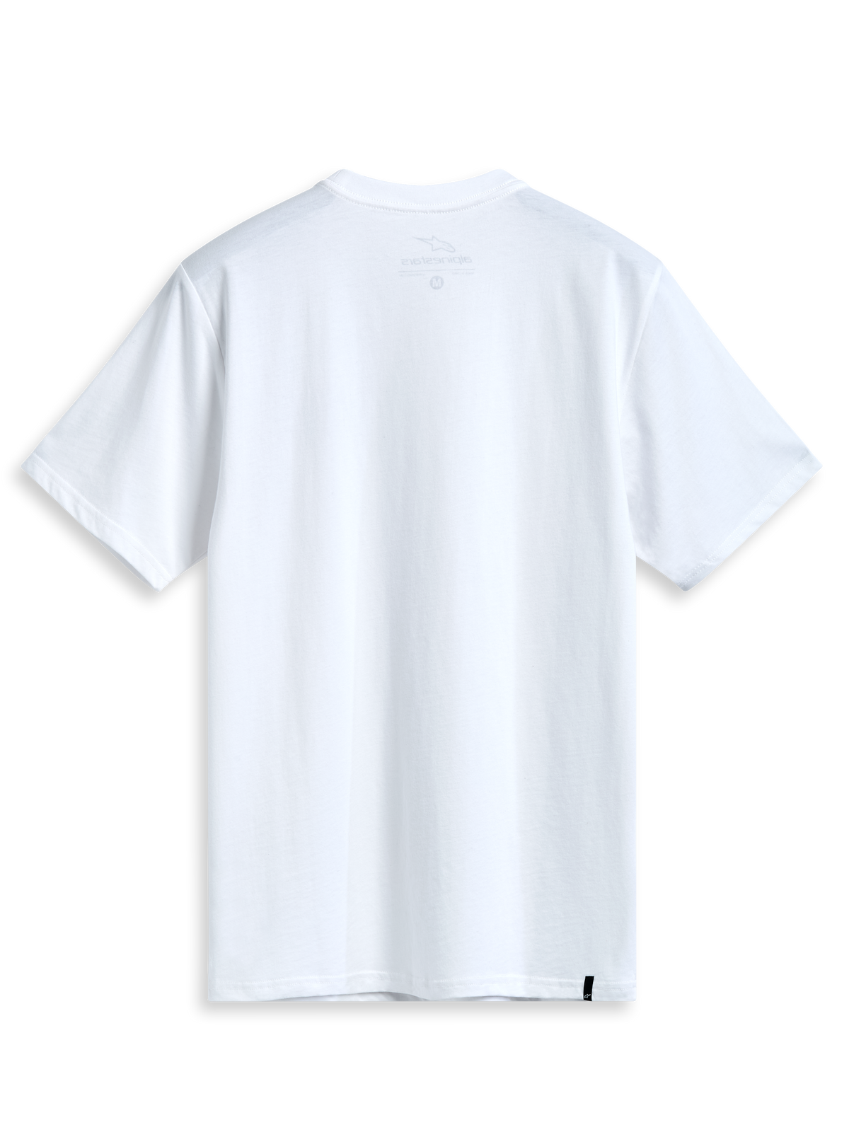 Alpinestars Geografica Csf Tee, Kurzarm-T-Shirt, Weiß, Rückansicht, schlichtes Design mit kleinem schwarzem Webetikett am Saum, lässige Motorsport-Streetwear