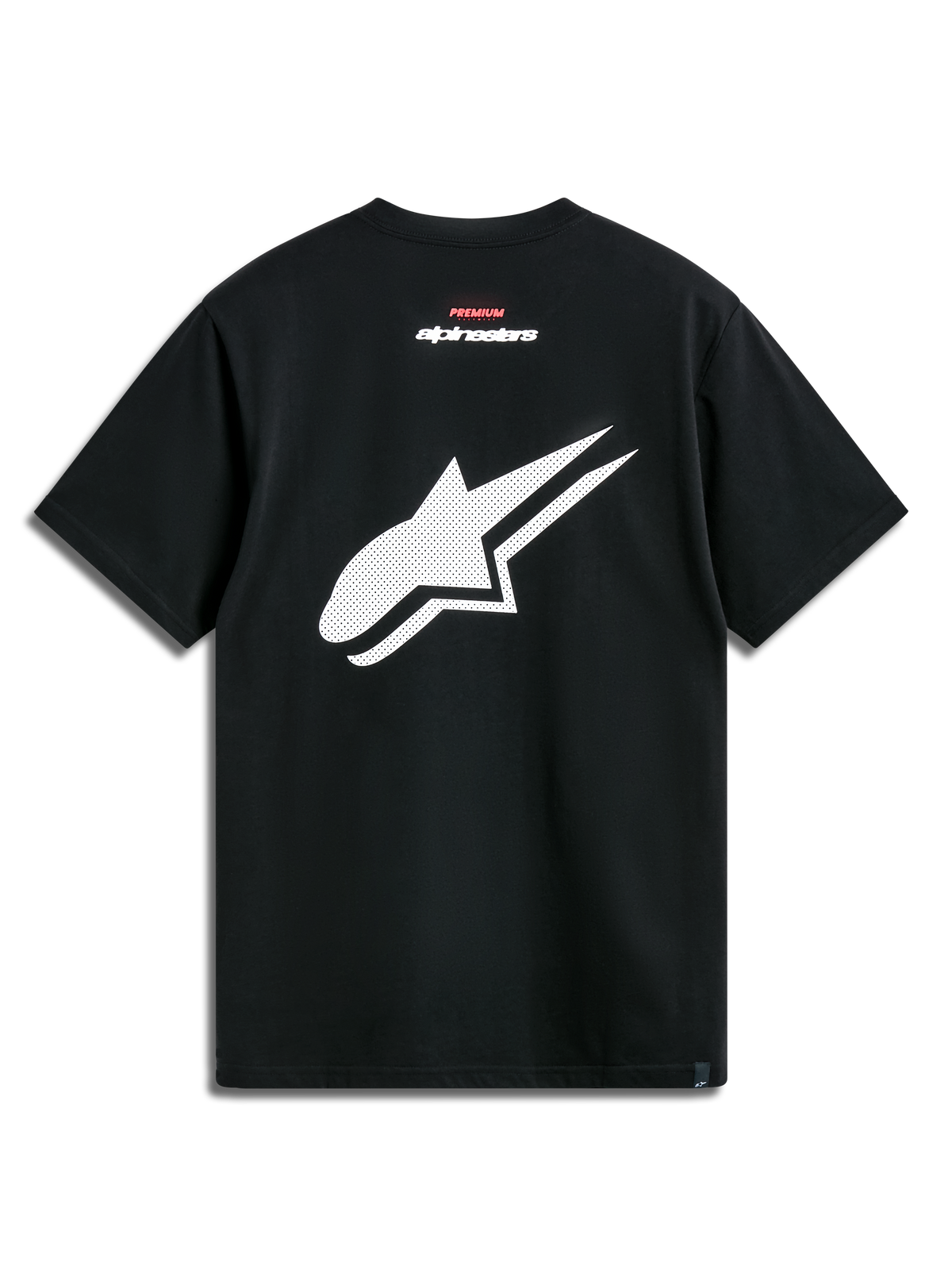 Alpinestars Formulate Csf Tee, T-shirt met korte mouwen, zwart, achteraanzicht met een groot wit geperforeerd Astars-logo en rode en witte tekstbranding, casual motorsport streetwear