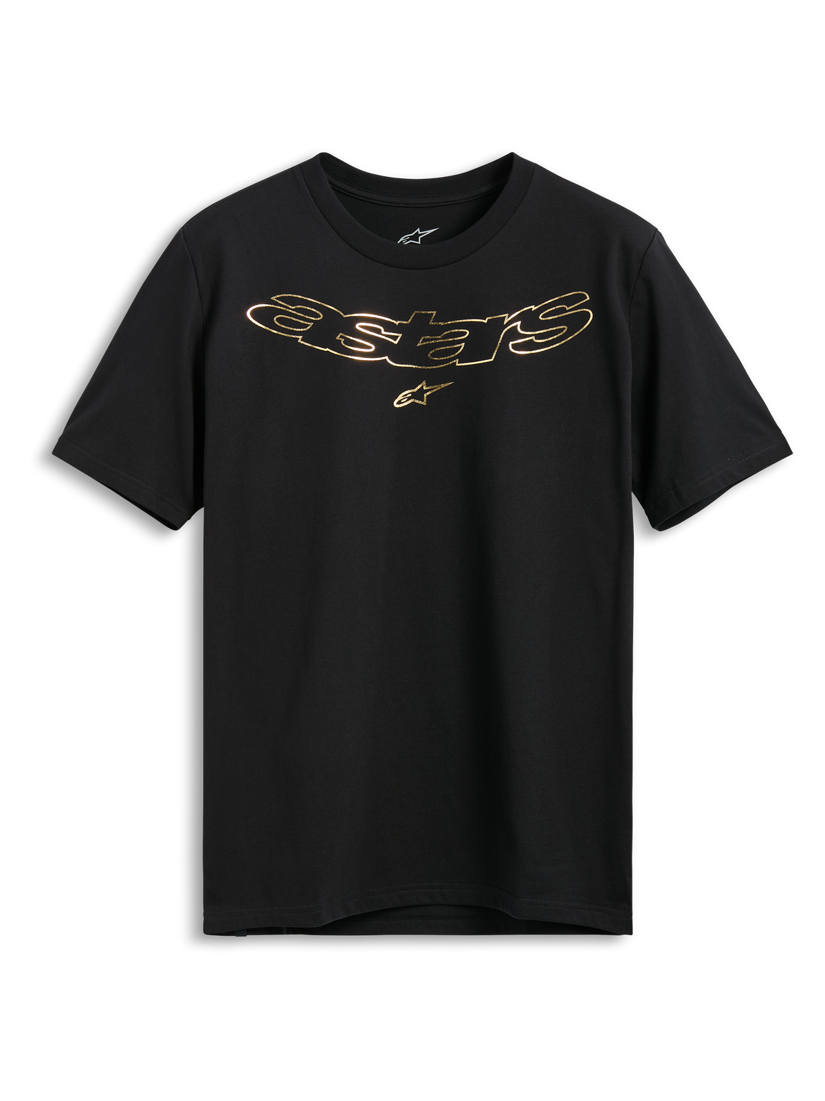 Alpinestars Luxo CSF Tee, Kurzarm-T-Shirt, Schwarz, Metallic-Gold Astars-Logo mit Stern-Symbol auf der Brust, Lässige Motorsport-Streetwear