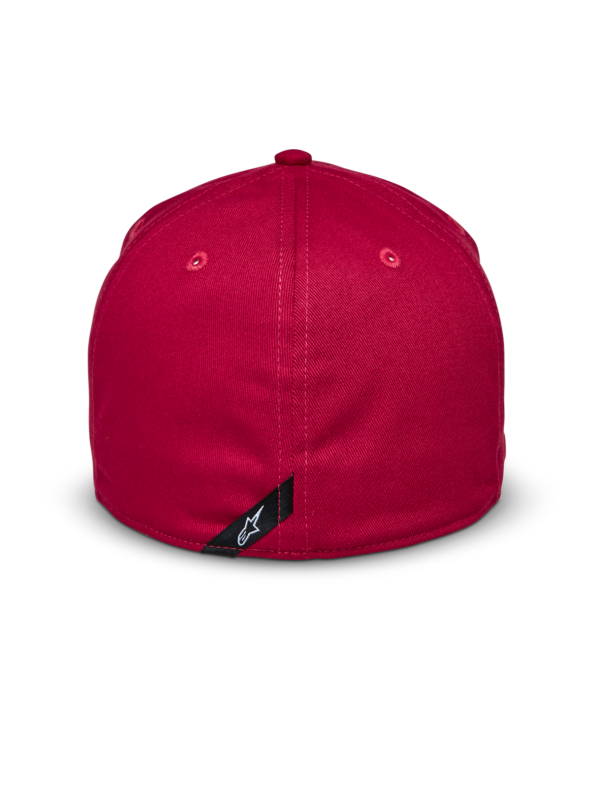 Alpinestars Elemental Hat, Red, back view, flex back design with structured crown, stretch twill fabric, featuring a small black label with white Alpinestars logo, casual motorsport-inspired headwear
