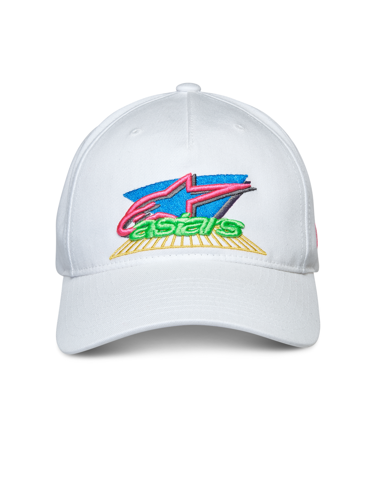Alpinestars Vivid Hat, White, Curved Bill Snapback Cap, Colorful 3D and Flat Front Logo Embroidery, Casual Sportswear
