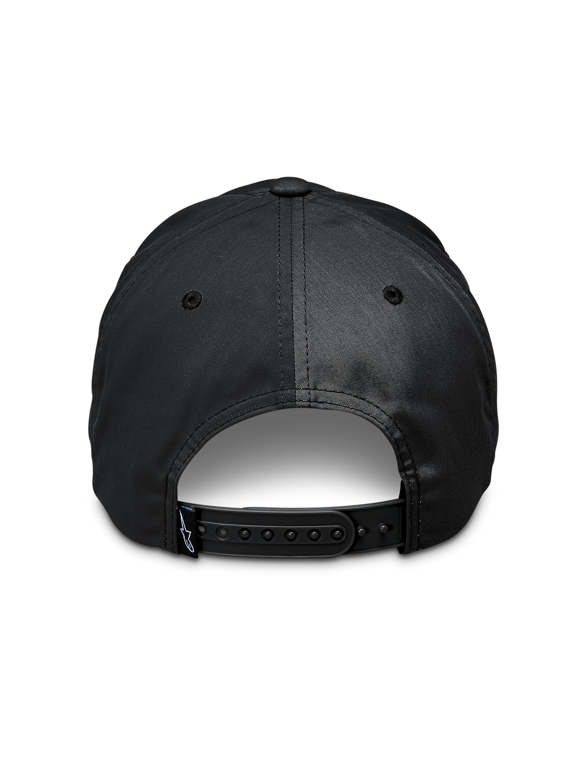 Alpinestars Tyler pet, zwart, achteraanzicht met verstelbare snapback-sluiting, klein logolabel op de band, gerecyclede polyester keperstof, casual sportkleding accessoire