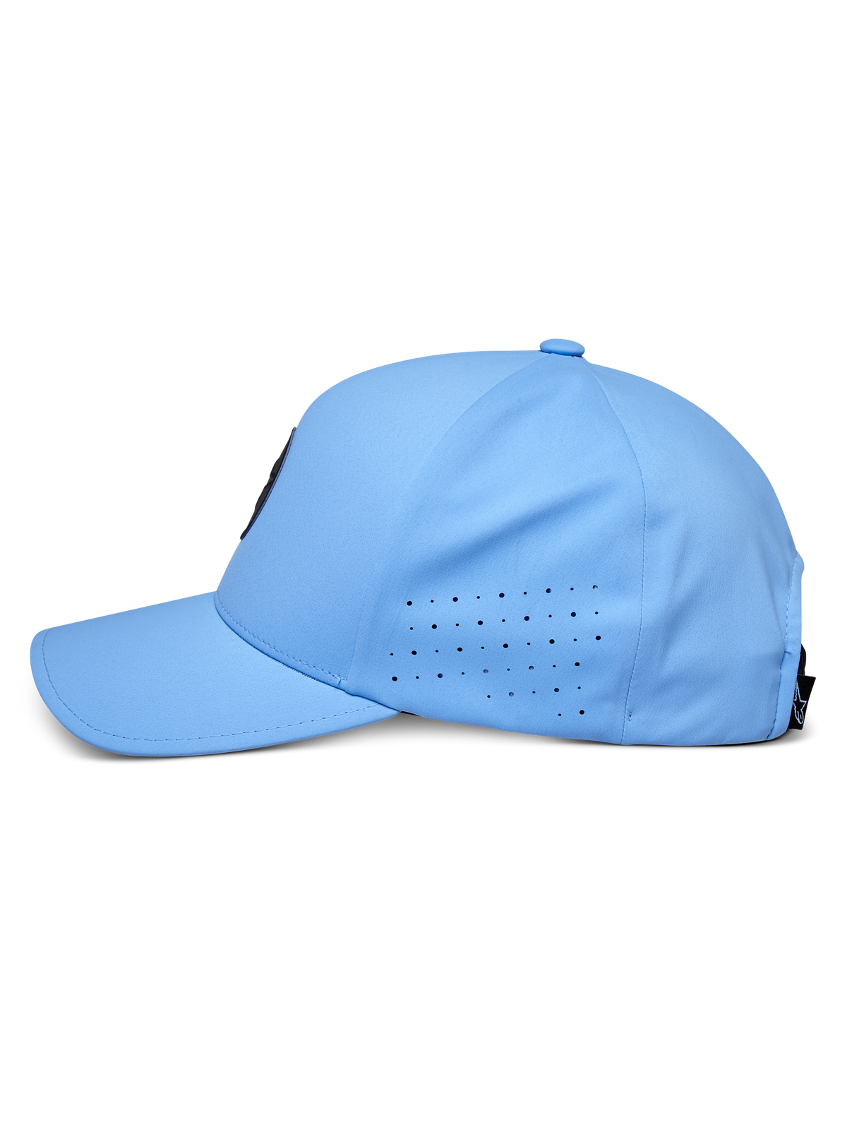 Alpinestars Apex Hat, Blue, side profile view, curved bill with perforated side panels for ventilation, technical moisture-wicking fabric, performance motorsport-inspired headwear