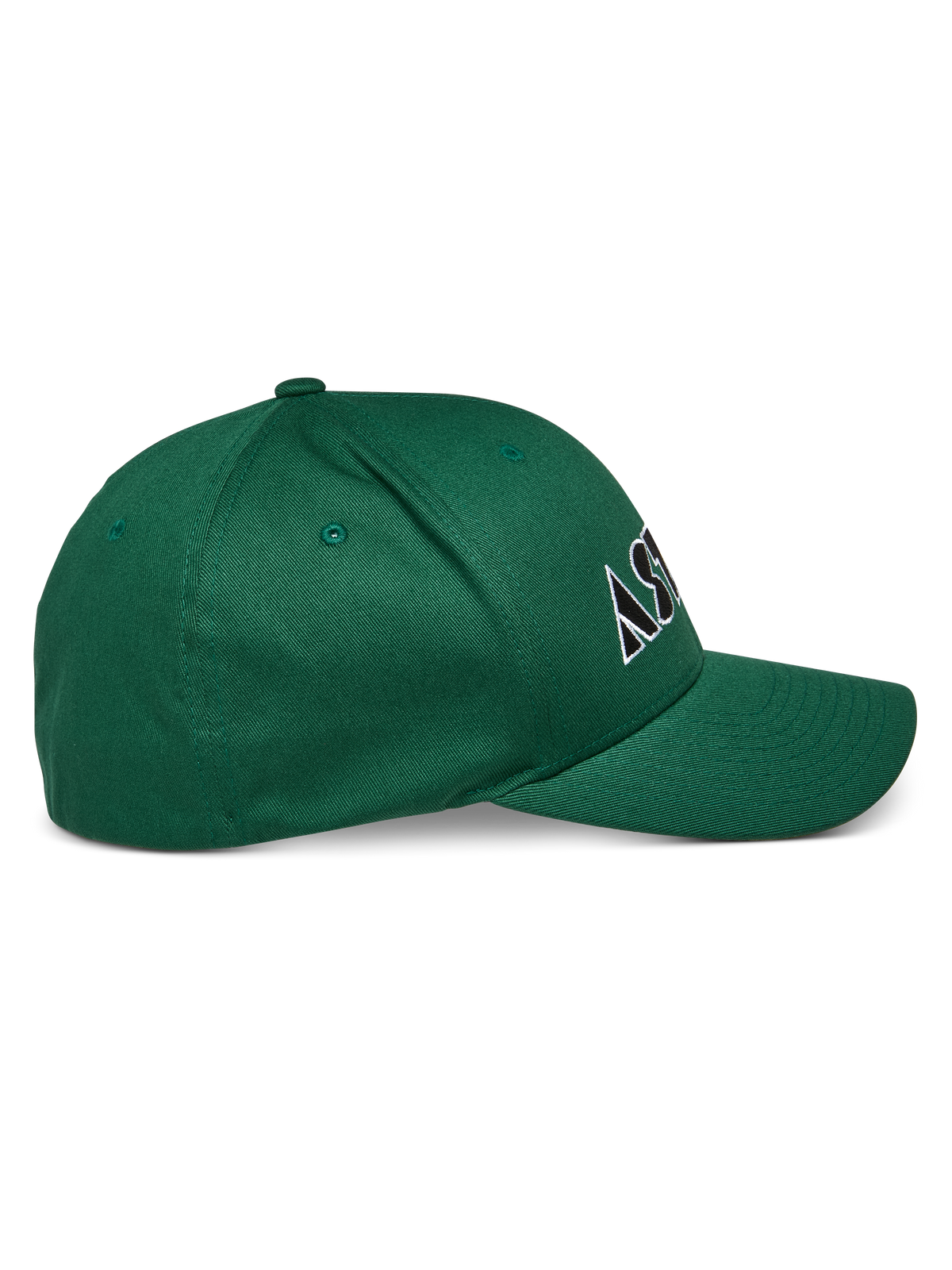 Alpinestars Cereal Hat, Green, Curved bill cap with structured crown, white and black embroidered logo, side profile view, casual sportswear