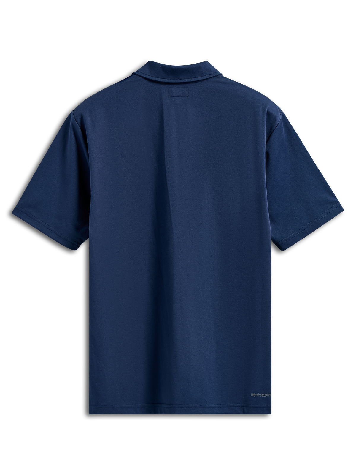 Alpinestars Impetus Sport Polo, polo met korte mouwen, marineblauw, achteraanzicht met een zelfkraag en klein woordlogo op de zoom rechtsonder, casual motorsport streetwear