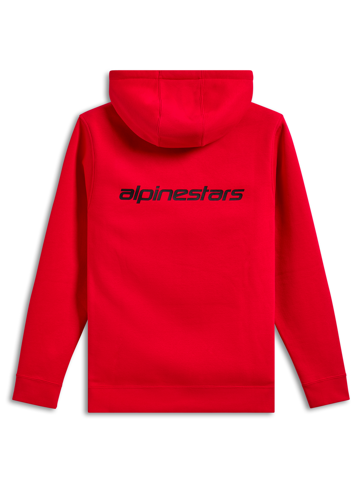 Alpinestars Transverse Hoodie, Rückansicht, Rot, schwarzes Alpinestars-Wortlogo auf dem oberen Rücken, lässiger Kapuzenpullover mit Rippbündchen und Saum