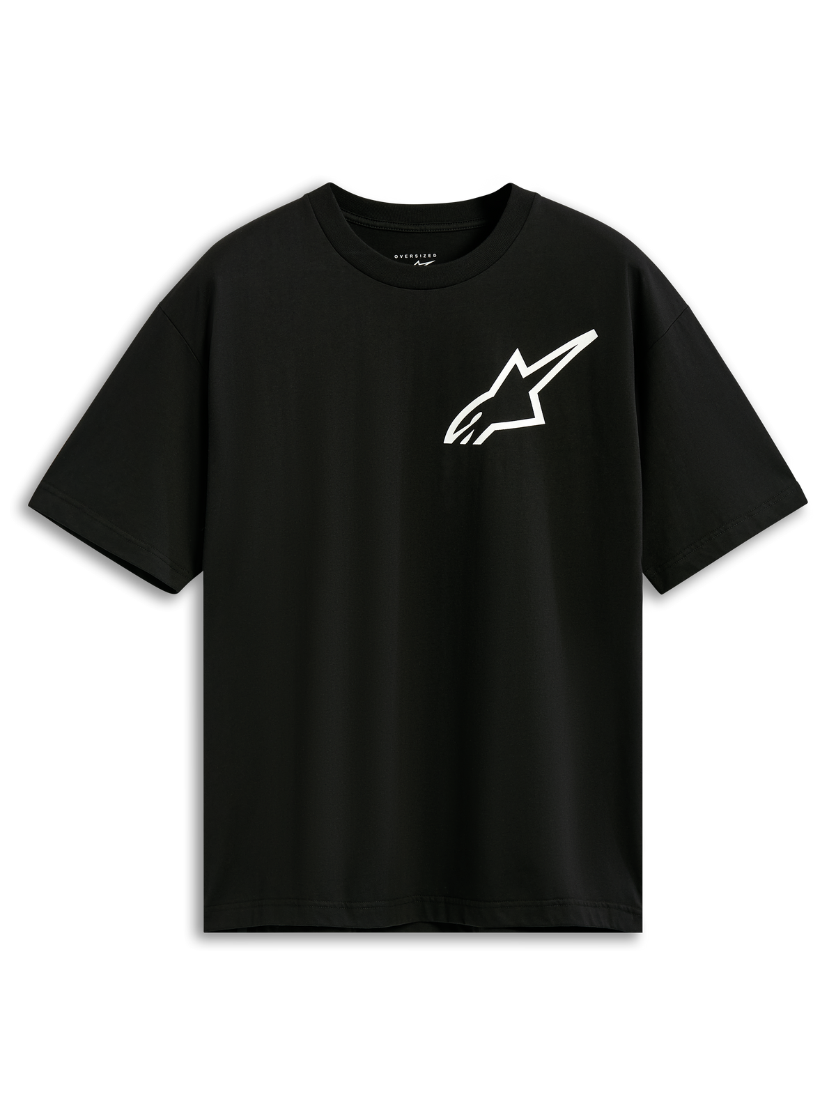 T-shirt Alpinestars One Oversized CSF, t-shirt à manches courtes, noir, logo Astars blanc sur la poitrine, coupe surdimensionnée, streetwear décontracté d'inspiration sport mécanique