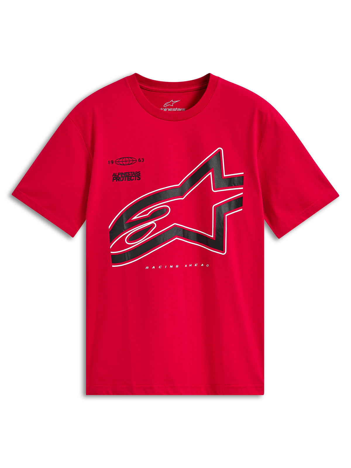 Alpinestars Authority CSF Tee, Kurzarm-T-Shirt, Rot, großes schwarzes beschnittenes Astars-Logo mit weißem Umriss, lässige Motorsport-Sportbekleidung
