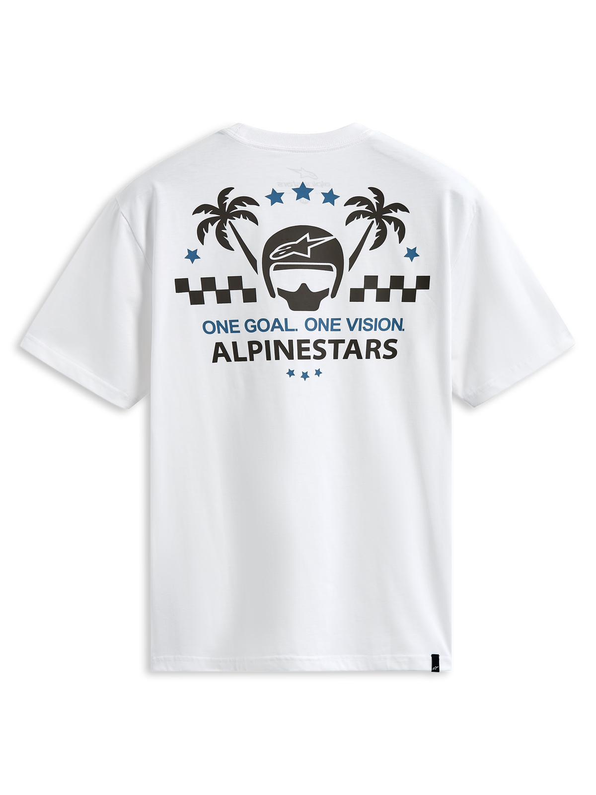 Alpinestars Order CSF Tee, T-shirt met korte mouwen, wit, grafische print op de achterkant met helm en palmbomen, One Goal One Vision tekst, casual motorsport streetwear
