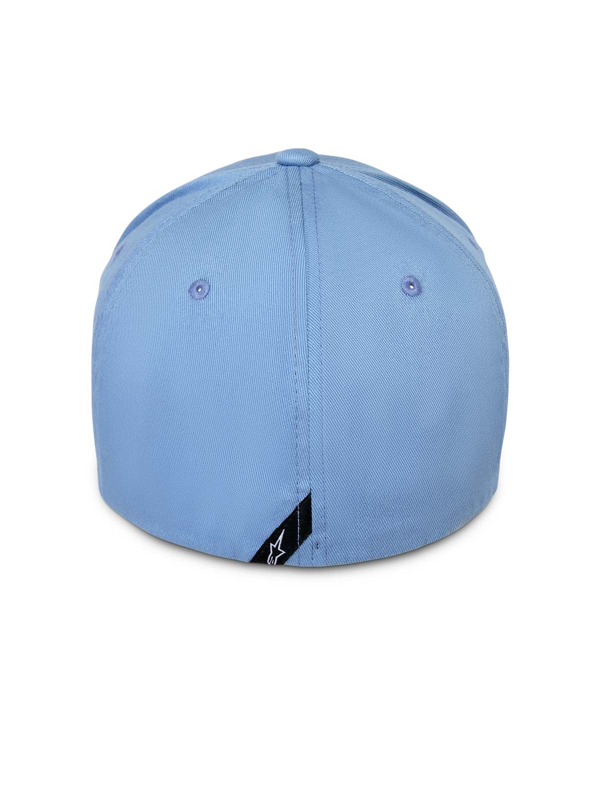 Alpinestars Pivot Mütze, Blau, Rückansicht einer Baseballkappe mit Flex-Rückseite, hellblauer Baumwolltwill mit kleinem schwarzen Astars-Logo-Etikett am Rand, lässige, vom Motorsport inspirierte Streetwear
