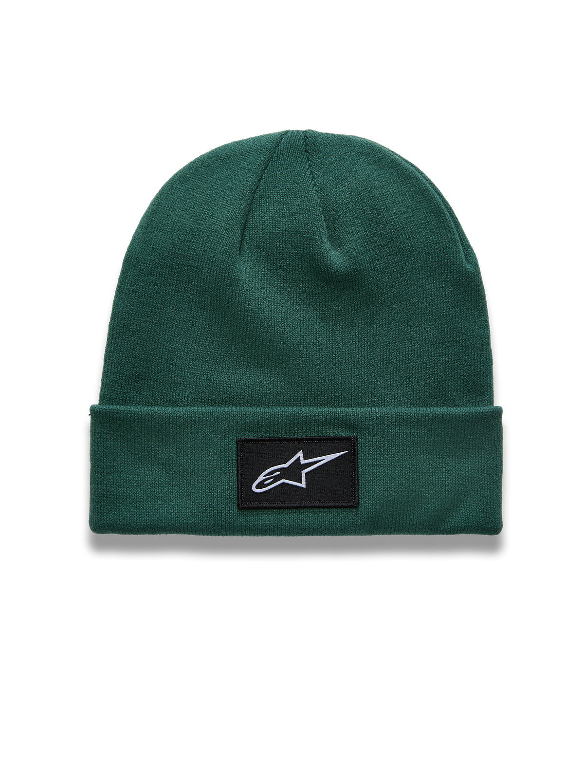 Alpinestars Augment Cuff Bonnet, bonnet de sportswear en maille jersey vert avec écusson logo noir sur le revers plié.
