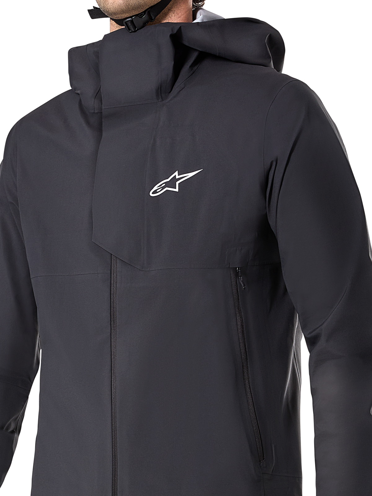 Alpinestars A-Dura Elite Waterdichte Jas, MTB-fietsjas, zwart, met een 3-laags waterdicht membraan, capuchon die over de helm past, zakken met ritssluiting en technische ripstop-textuur voor mountainbike trailrijden