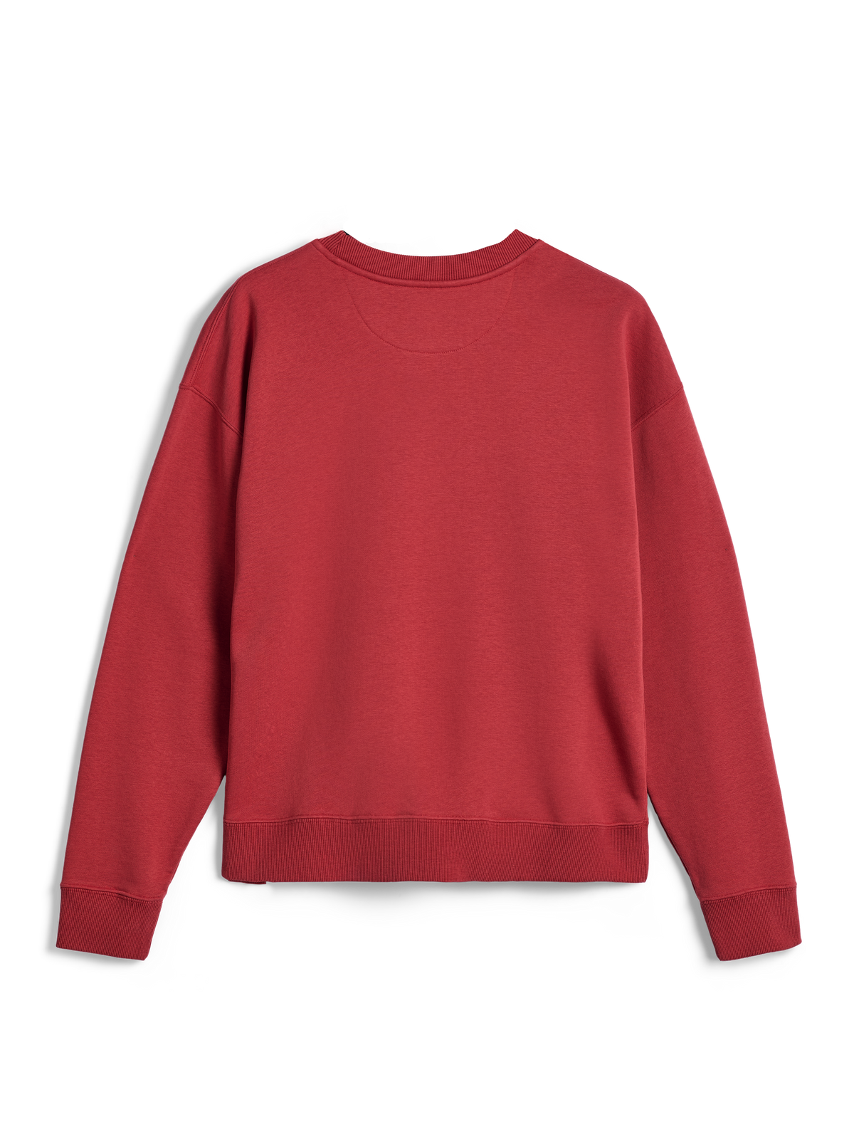 Alpinestars Essentials Ageless Crew, sweat-shirt à col rond, rouge brique, vue arrière montrant les poignets et l'ourlet côtelés, polaire compacte de qualité supérieure pour un confort sportswear décontracté