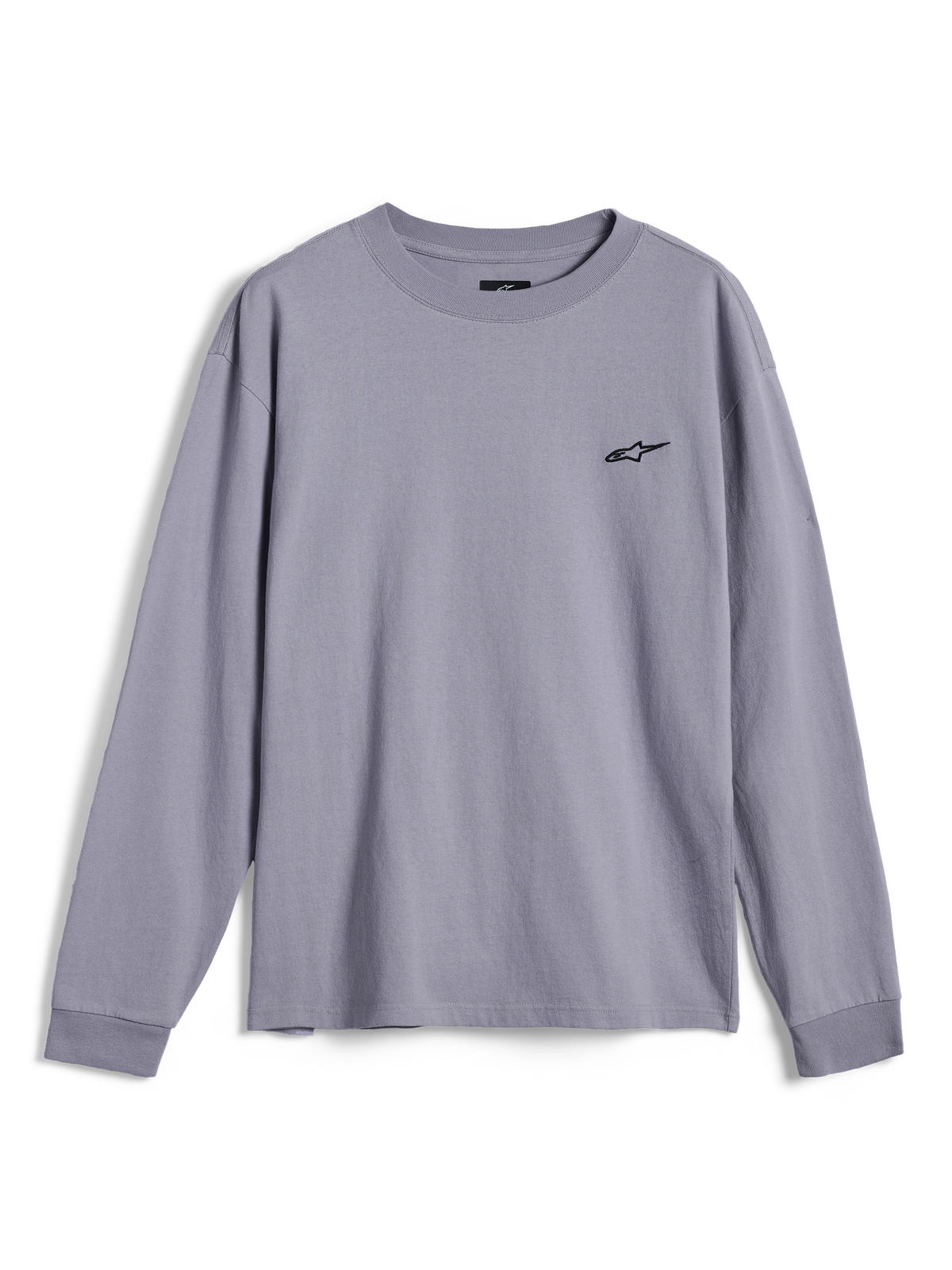 Alpinestars Essentials Ageless LS Tee, t-shirt à manches longues, argent, doté d'un petit logo Alpinestars noir sur la poitrine, coupe décontractée, style streetwear motorsport décontracté