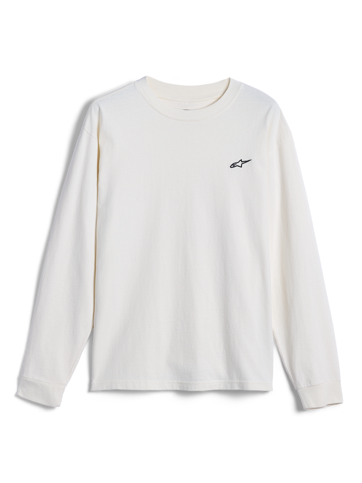 Alpinestars Essentials Ageless LS Tee, Langarm-T-Shirt, Off-White, mit kleinem schwarzem Alpinestars-Logo auf der Brust, lässige, vom Motorsport inspirierte Streetwear
