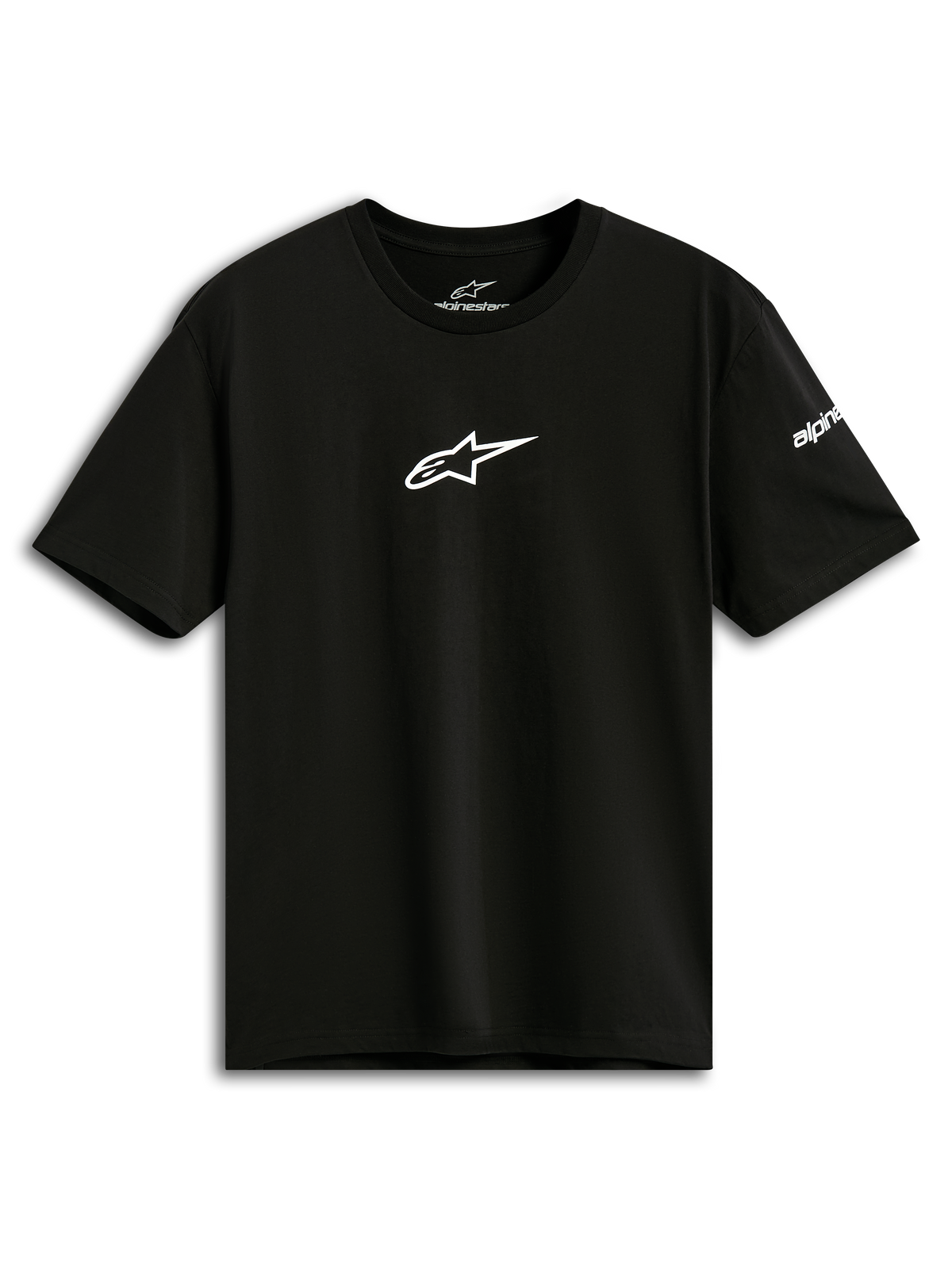Alpinestars Frontal CSF Tee, kurzärmliges T-Shirt, Schwarz, weißes Astars-Logo auf der Brust, Casual Performance Sportbekleidung