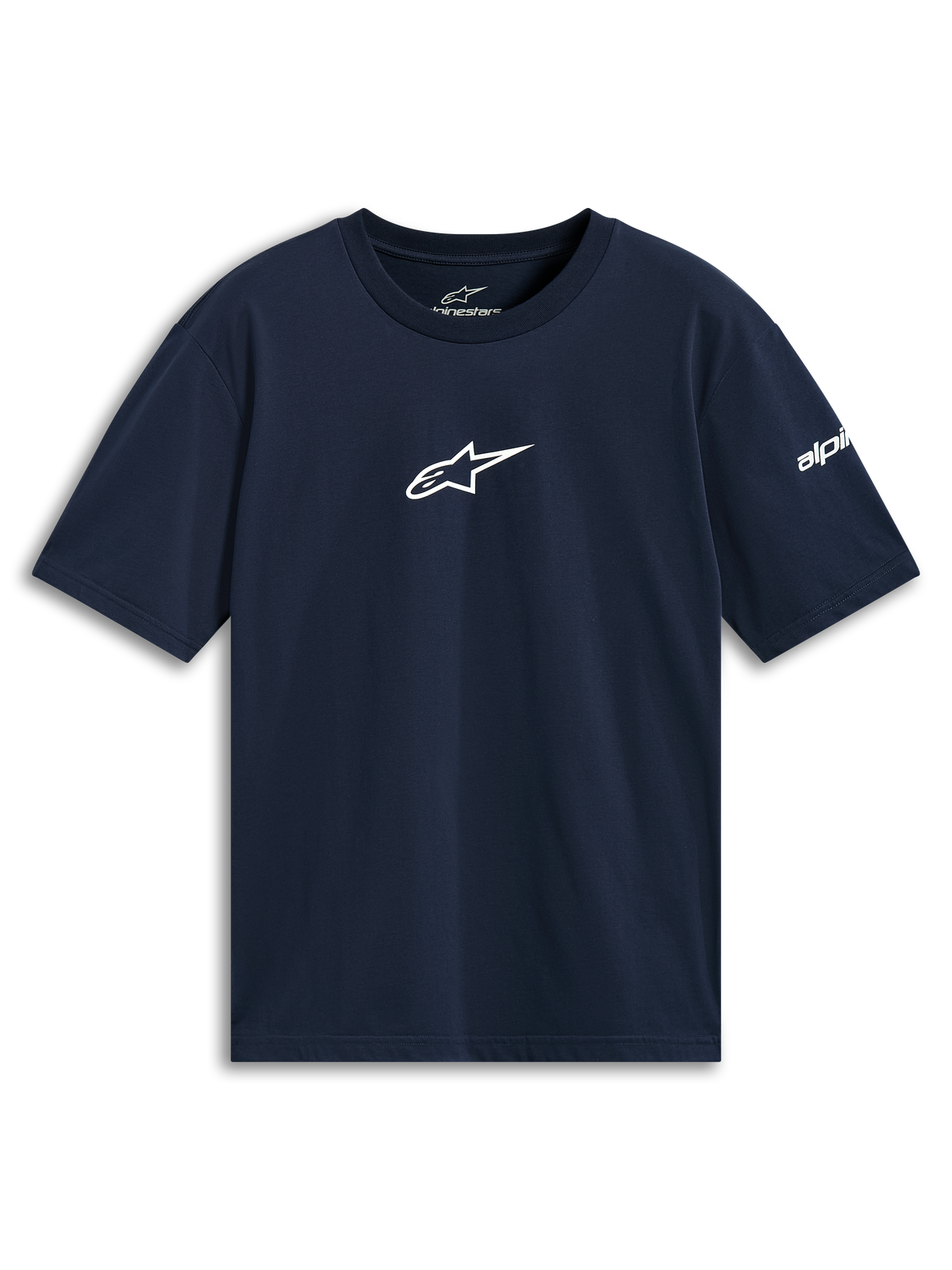 Alpinestars Frontal CSF Tee, Kurzarm-T-Shirt, Marineblau, weißes Stern-Logo auf der Brustmitte, nachhaltige Performance-Sportbekleidung