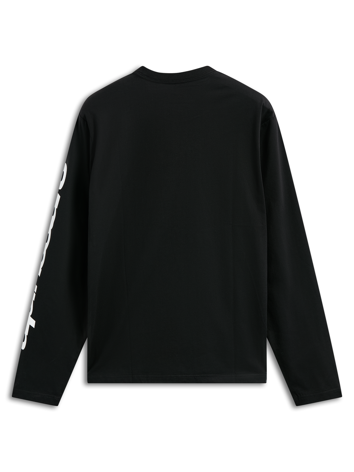 Alpinestars Trackside CSF Tee, Langarmshirt, Schwarz, mit weißer vertikaler Textgrafik am Ärmel, Rückansicht, lässige Motorsport-Streetwear