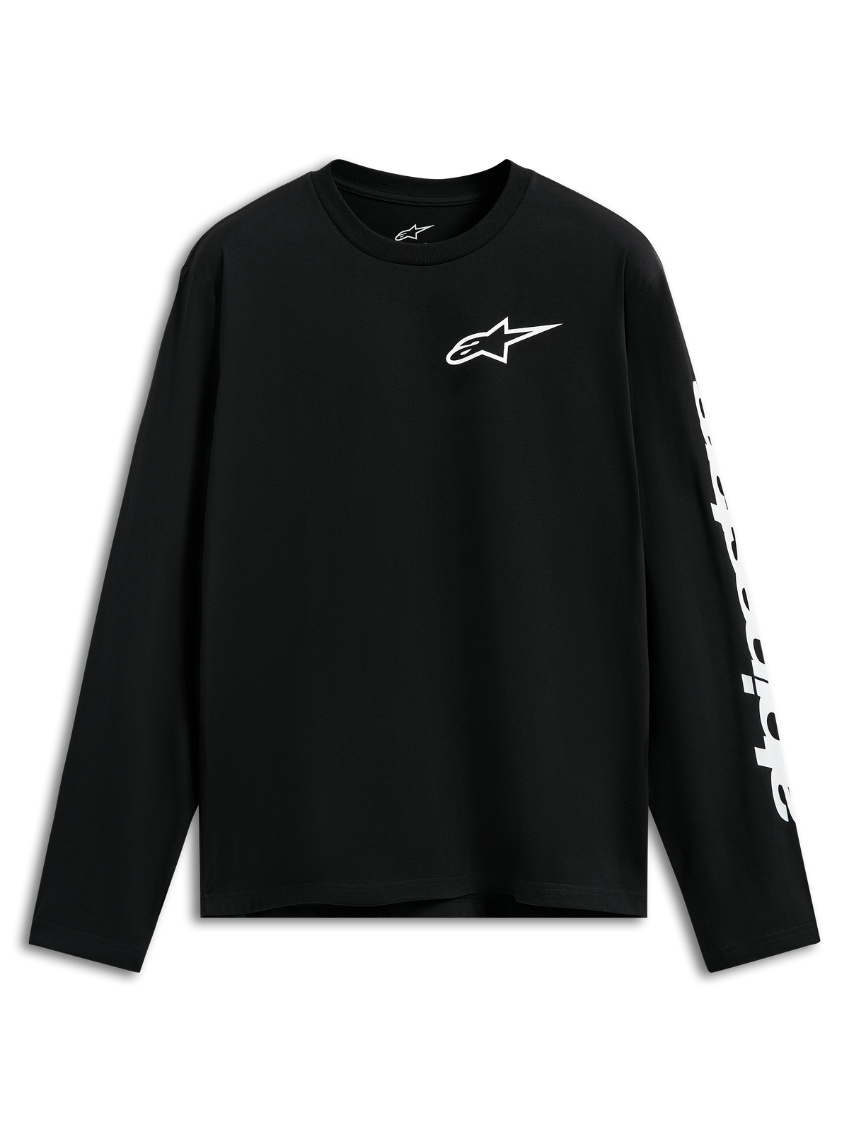 Alpinestars Trackside CSF Tee, Langarmshirt, Schwarz, weißes Alpinestars-Logo auf der Brust und Grafik auf dem Ärmel, lässige vom Motorsport inspirierte Streetwear