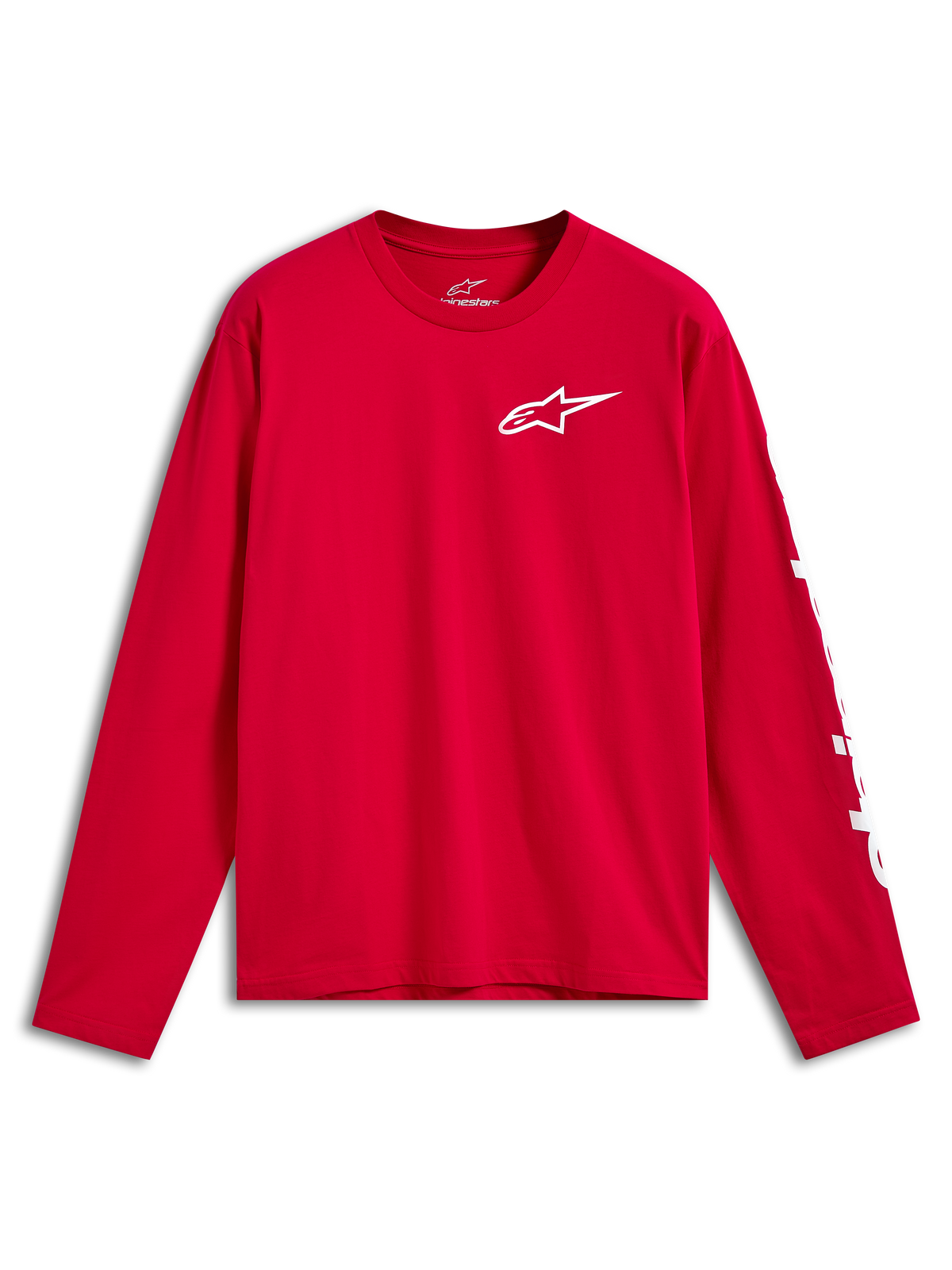 Alpinestars Trackside CSF T-Shirt, Langarmshirt, Rot mit weißem Front Ride 4.0 Logo auf der Brust und weißem Branding am Ärmel, lässige Motorsport-Sportbekleidung