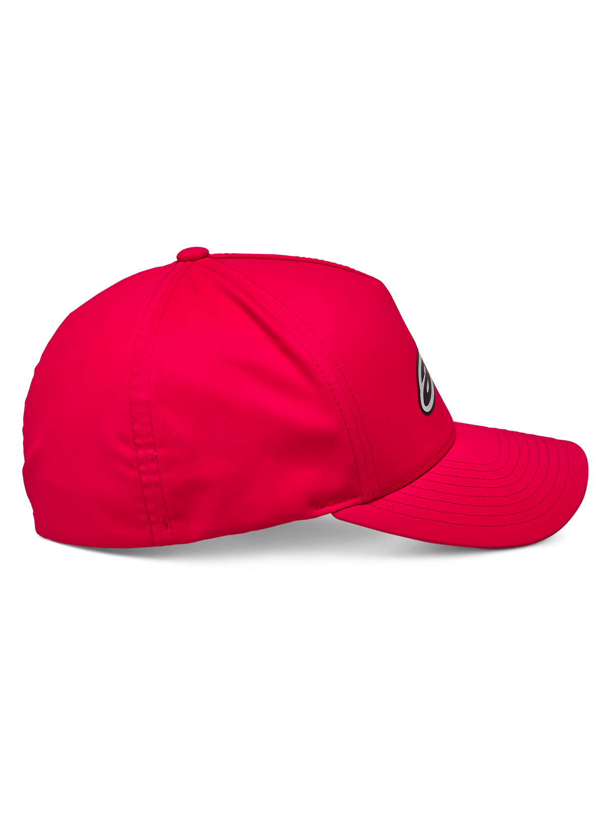 Alpinestars Ageless Reflex Waterproof pet, rood, zijaanzicht van een baseballpet met een gebogen klep en gestructureerde kroon, vervaardigd van technische waterdichte stof met een reflecterend logodetail.