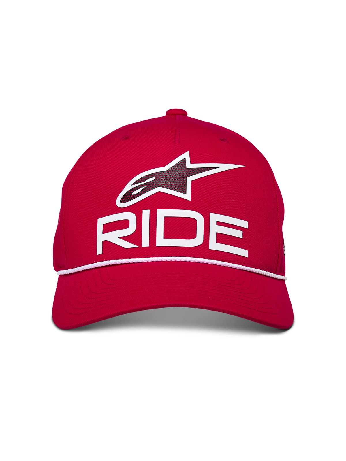Alpinestars Ride Comp Snapback Mütze, Rot mit Weiß und Schwarz, mit 3D Astars Ride Logo und weißem geflochtenem Seilbesatz, strukturierte Krone mit gebogenem Schirm, lässige, vom Motorsport inspirierte Kopfbedeckung