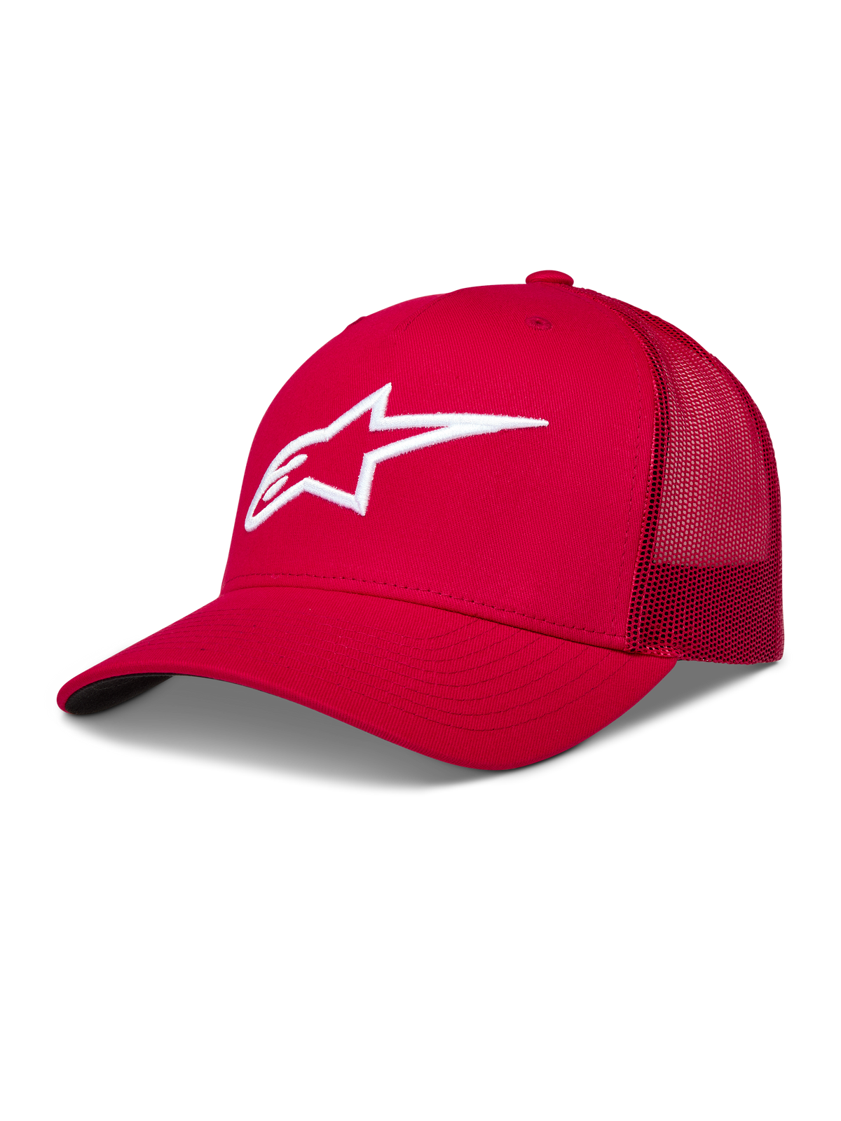 Alpinestars Ageless Snapback Kappe, Rot, strukturierte Krone mit weißem 3D-gesticktem Astars-Logo und Mesh-Rückseite, sportliche Motorsport-Streetwear.
