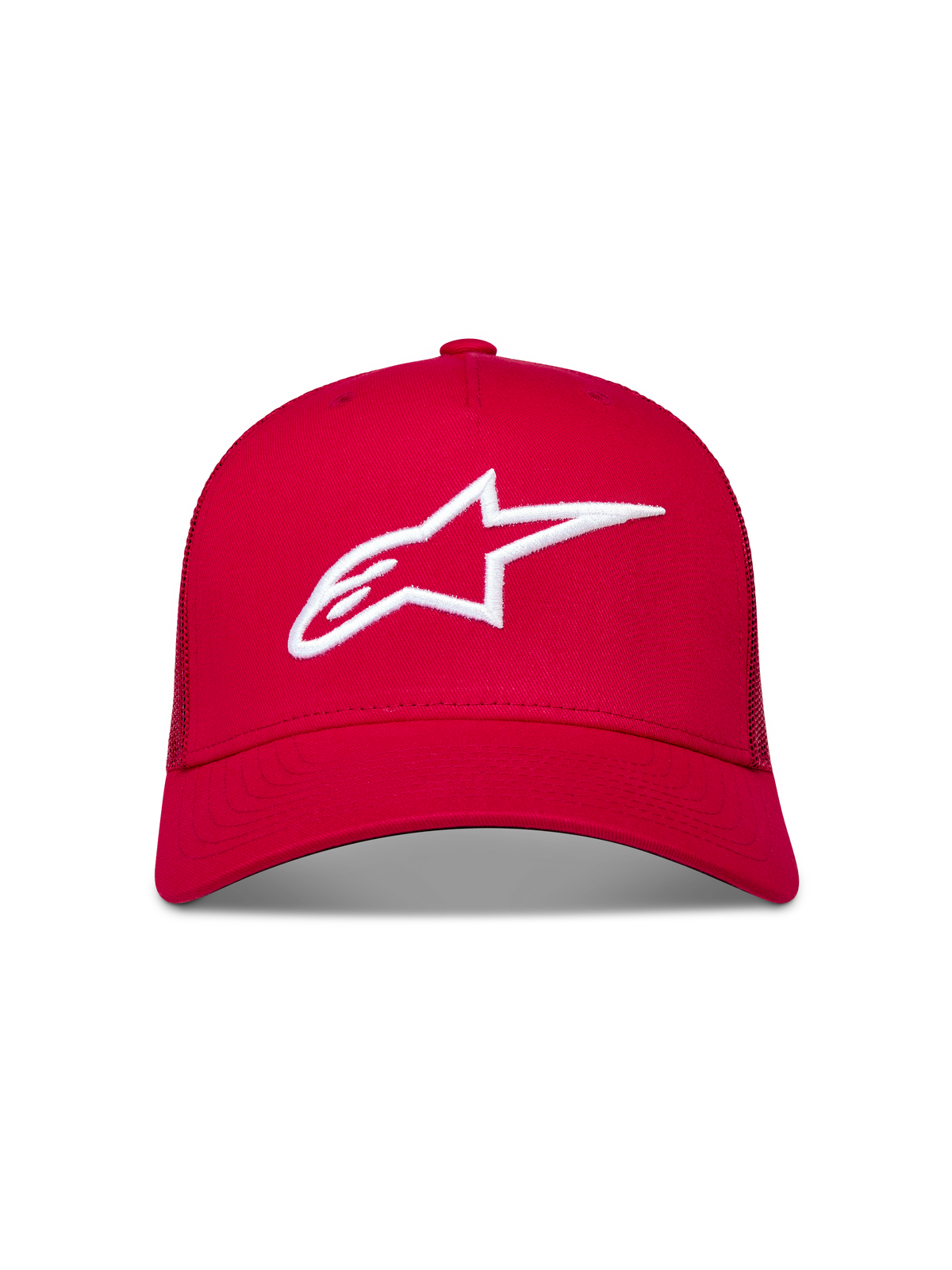 Alpinestars Ageless Snapback, casquette trucker rouge avec logo Astars brodé en blanc et visière incurvée