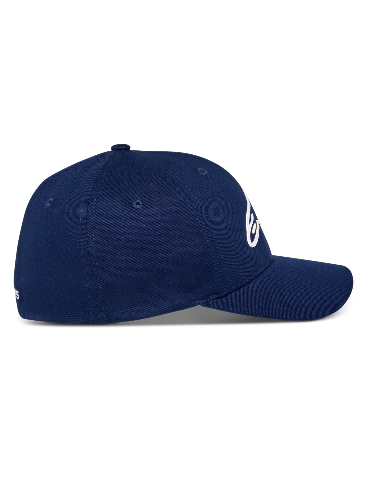 Alpinestars Ageless Multi Kappe, Marineblau, Seitenansicht einer Baseballkappe mit gebogenem Schirm, strukturierte Krone, Stretch-Twill-Gewebe, lässige vom Motorsport inspirierte Kopfbedeckung