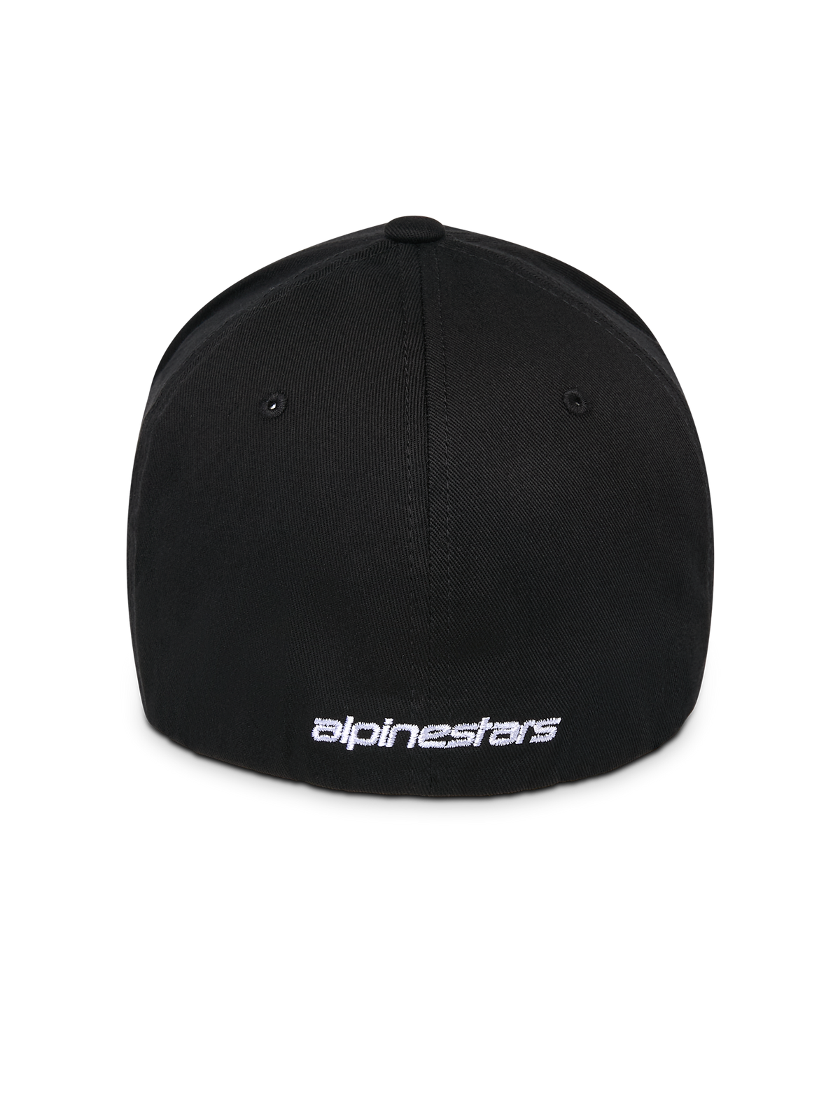 Casquette Alpinestars Corp Shift Multi, noire, vue arrière avec logo blanc brodé à plat à la base, construction stretch-fit flexible, couvre-chef décontracté d'inspiration sport automobile