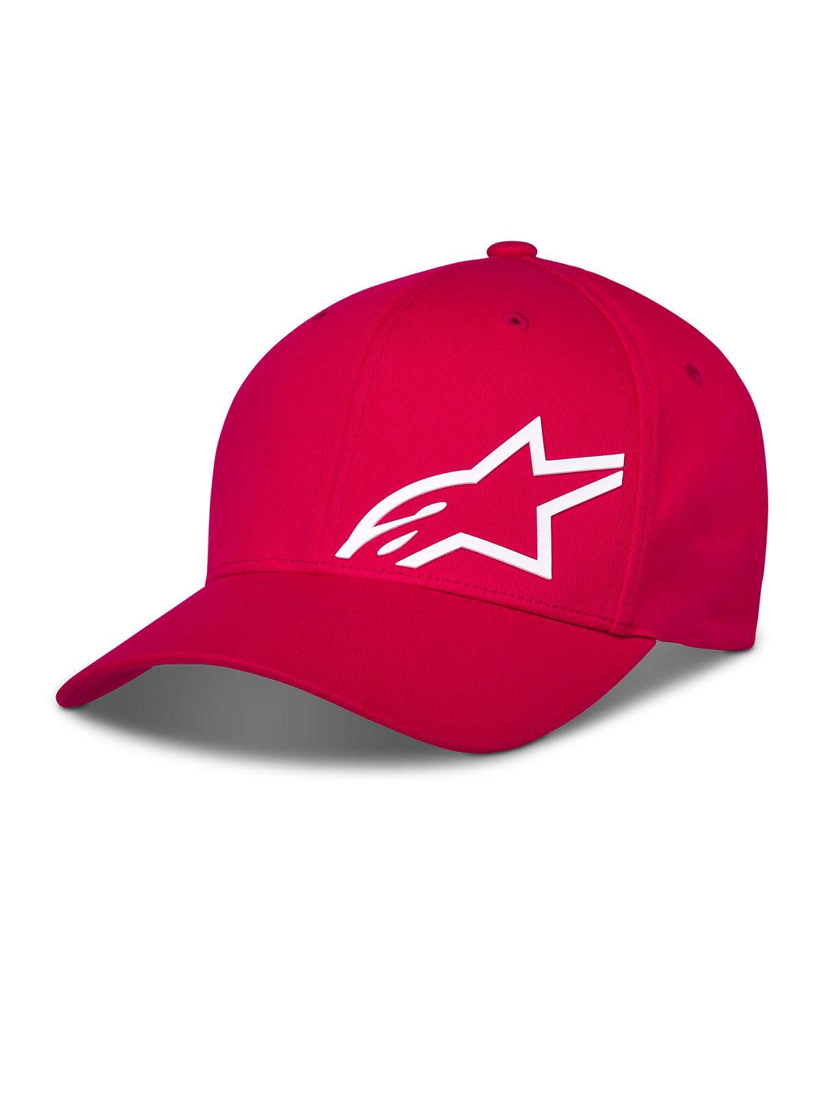 Alpinestars Corp Shift Multi pet, rode baseballcap, wit 3D geprint Astars-logo op de voorkant, gebogen klep met gestructureerde kroon, casual motorsportkleding