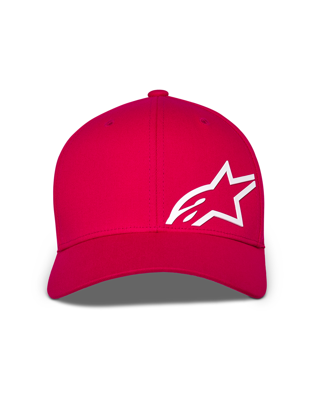 Alpinestars Corp Shift Multi pet, baseballcap, rood, met een groot wit 3D Astars-logo op de voorkant, gebogen klep en gestructureerde kroon, casual motorsport-hoofddeksel