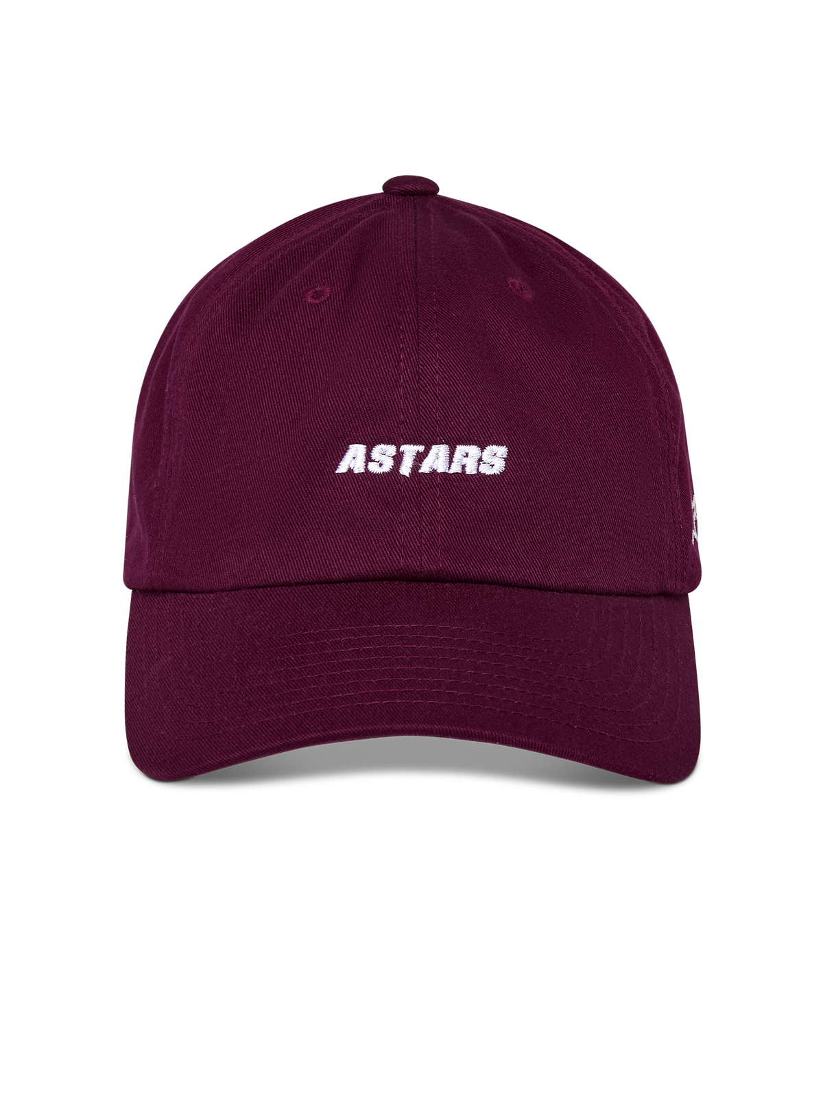 Casquette Alpinestars Deduce Strapback, bordeaux, broderie ASTARS blanche à l'avant, visière courbée avec couronne basse non structurée, couvre-chef sportswear décontracté