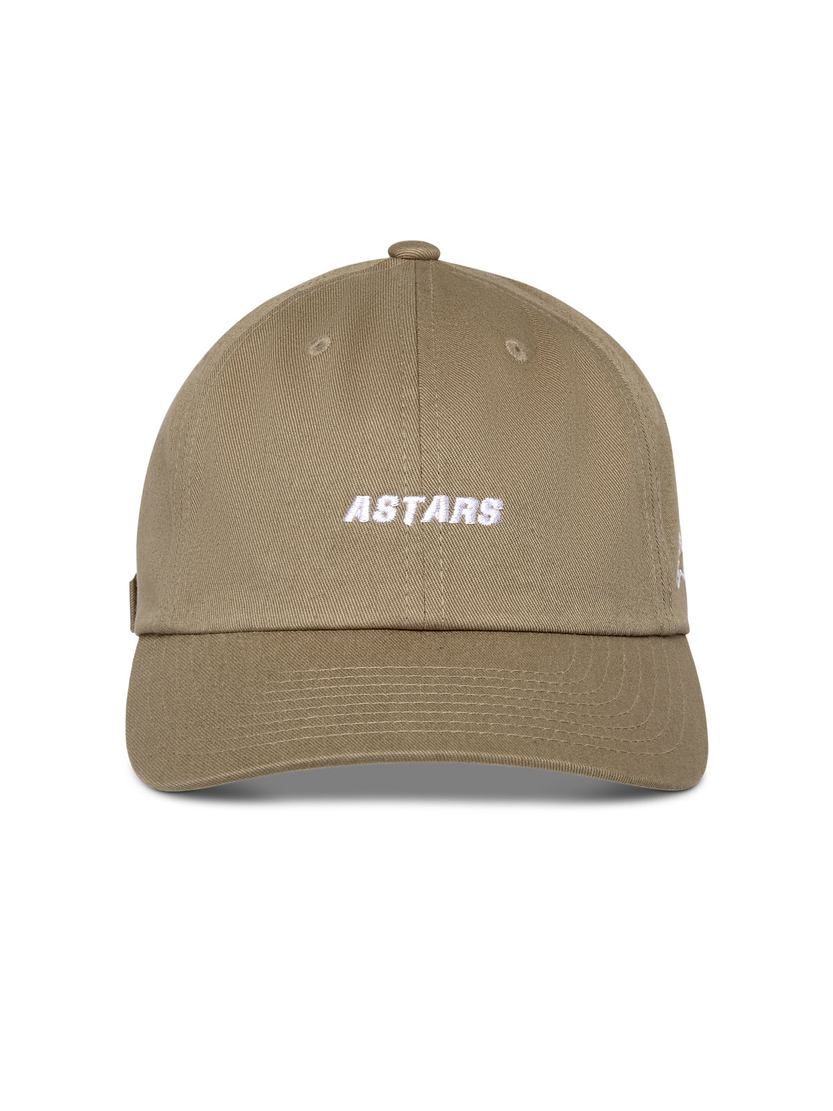 Alpinestars Deduce Strapback Kappe, Khaki, unstrukturierte niedrige Krone mit gebogenem Schirm, weißer gestickter Astars-Schriftzug auf der Vorderseite, Baumwoll-Twill, lässige vom Motorsport inspirierte Kopfbedeckung