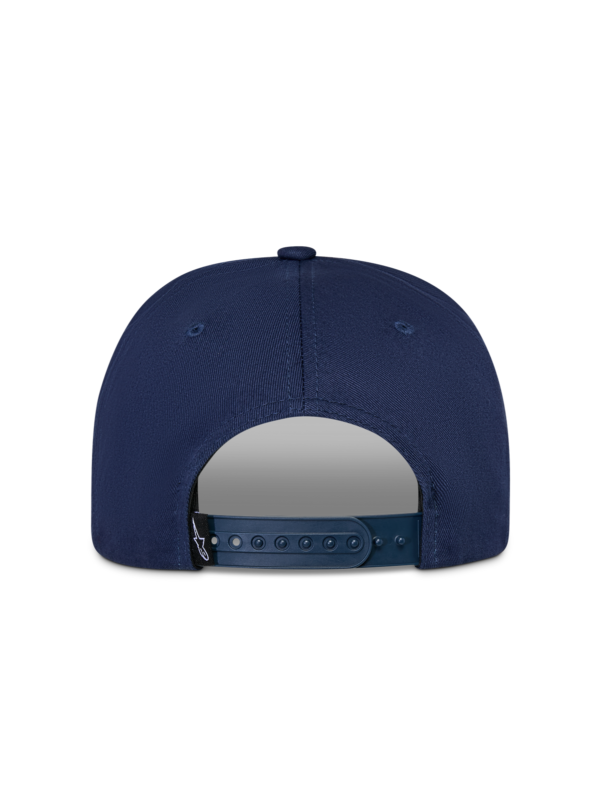 Casquette Snapback Alpinestars Thickness, bleu marine, vue arrière avec fermeture snapback ajustable et petite étiquette noire avec logo Astars, construction en sergé de coton structuré