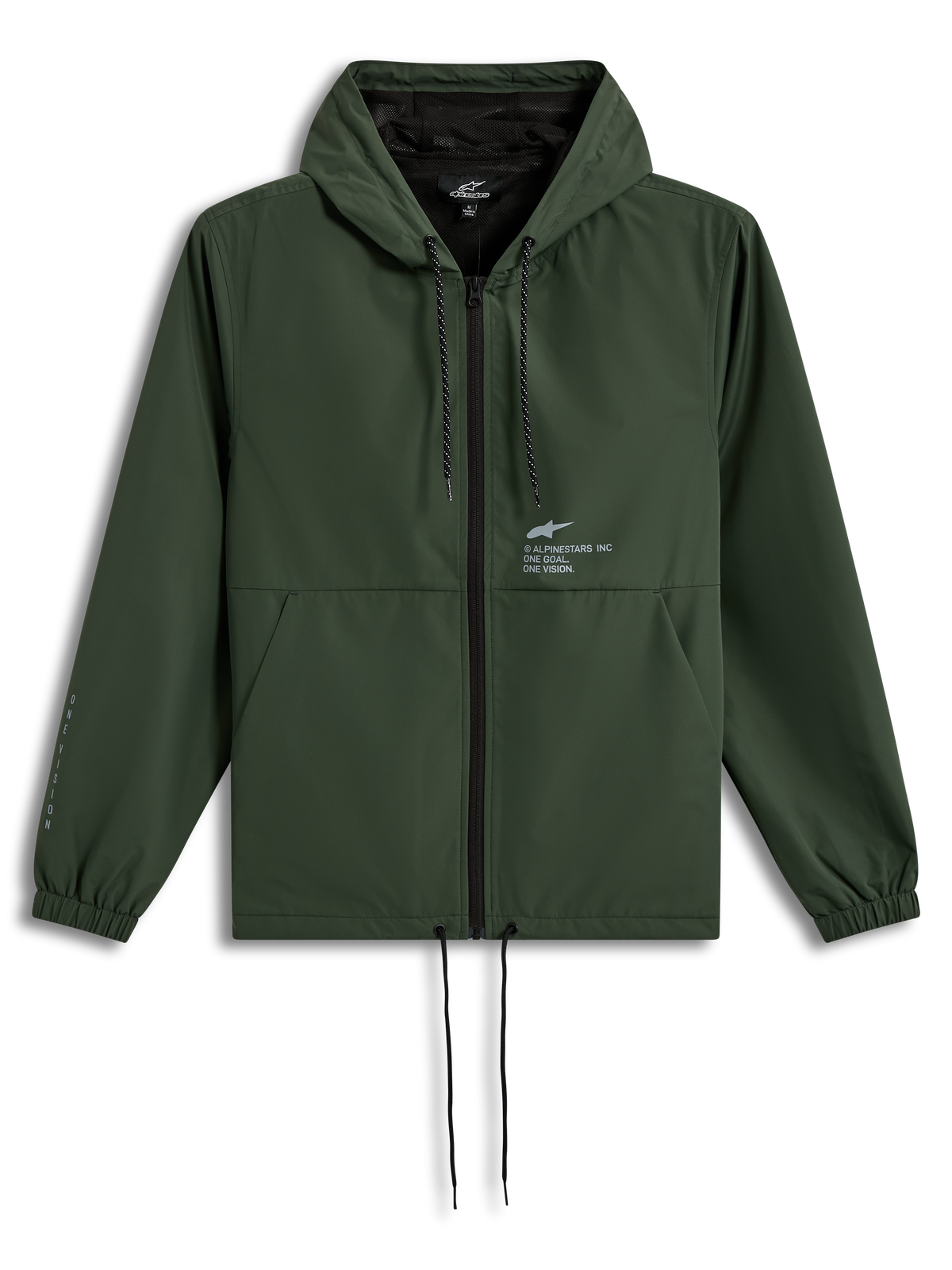 Alpinestars Speeder Resolve Windbreaker Veste, coupe-vent à capuche vert sapin avec logos blancs et cordons de serrage