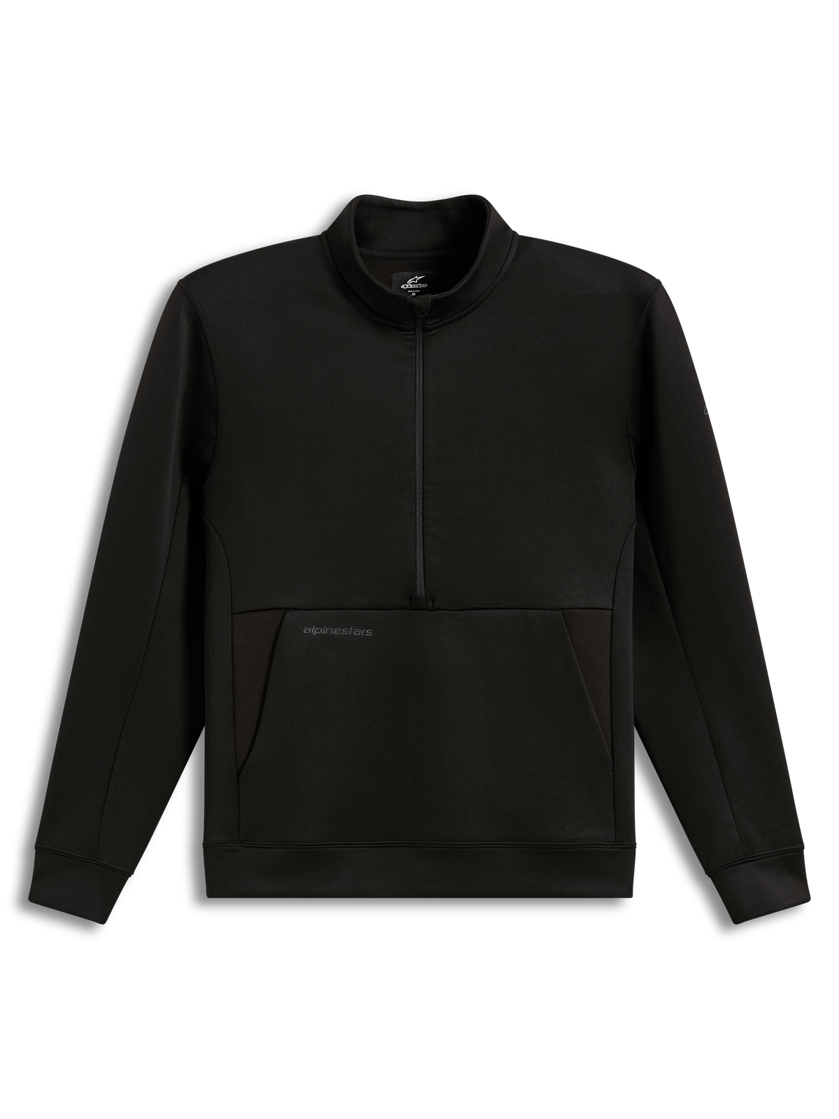 Alpinestars Apera Half-Zip, sweatshirt de sport noir en polaire, avec logo HD ton sur ton et poche kangourou