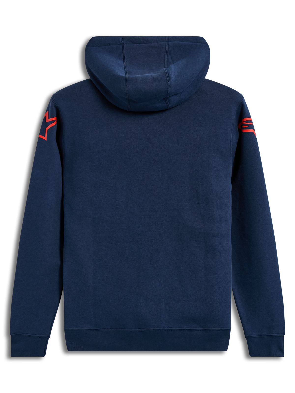 Alpinestars Velocifier Hoodie, sweat à capuche en polaire bleu marine avec logos Astars rouges aux épaules, vue de dos, style sportswear motorsport.