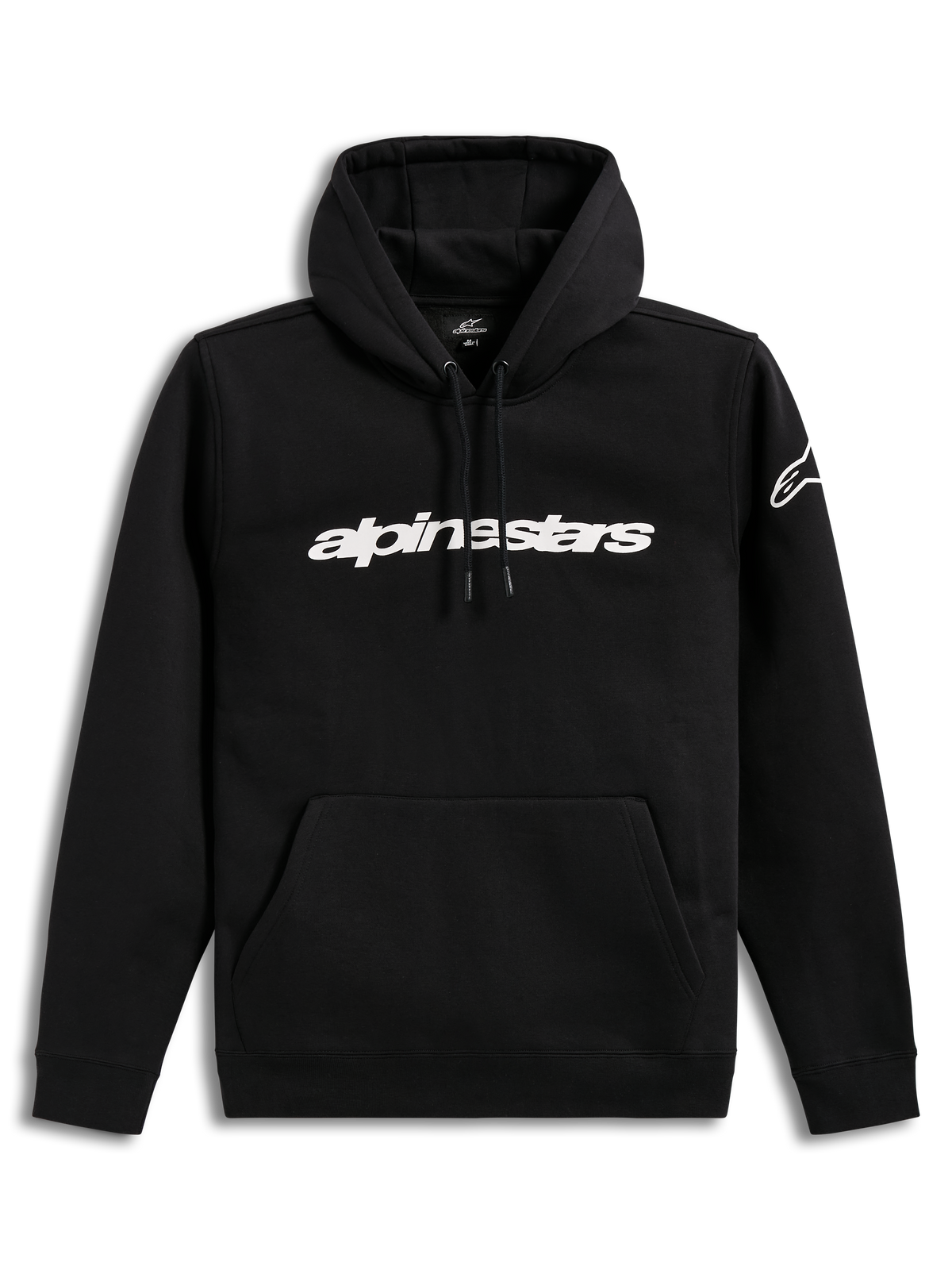 Alpinestars Race Wordmark Hoodie, sweat à capuche noir et blanc avec logo linéaire sur la poitrine et logo Ageless sur la manche, style sportswear