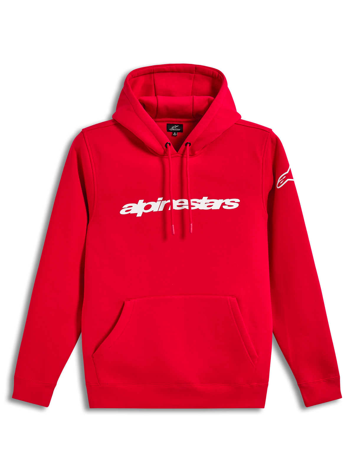 Alpinestars Race Wordmark Hoodie, sweat à capuche rouge en polaire avec cordon, logo linéaire blanc et poche kangourou
