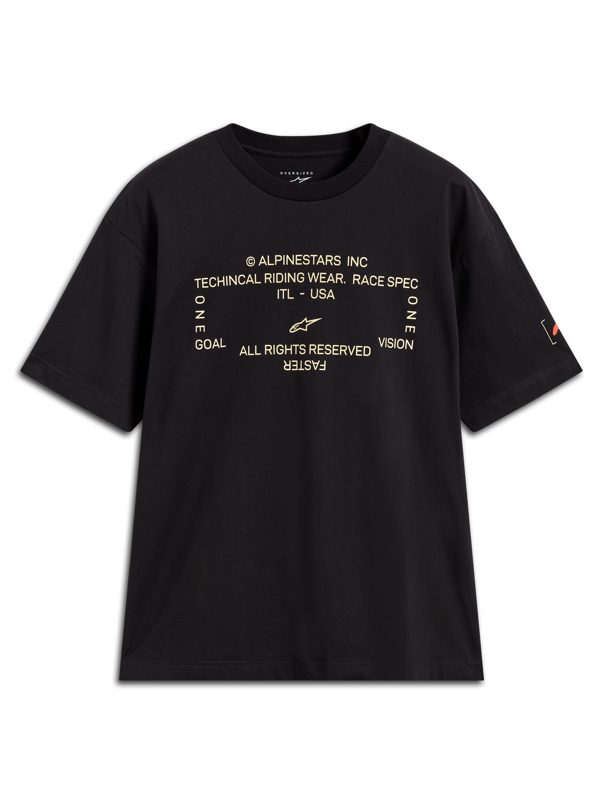 Alpinestars Infinity Oversized CSF Tee, t-shirt de sportswear à manches courtes, noir, graphique technique à l'avant et logo sur la manche, coupe oversize décontractée