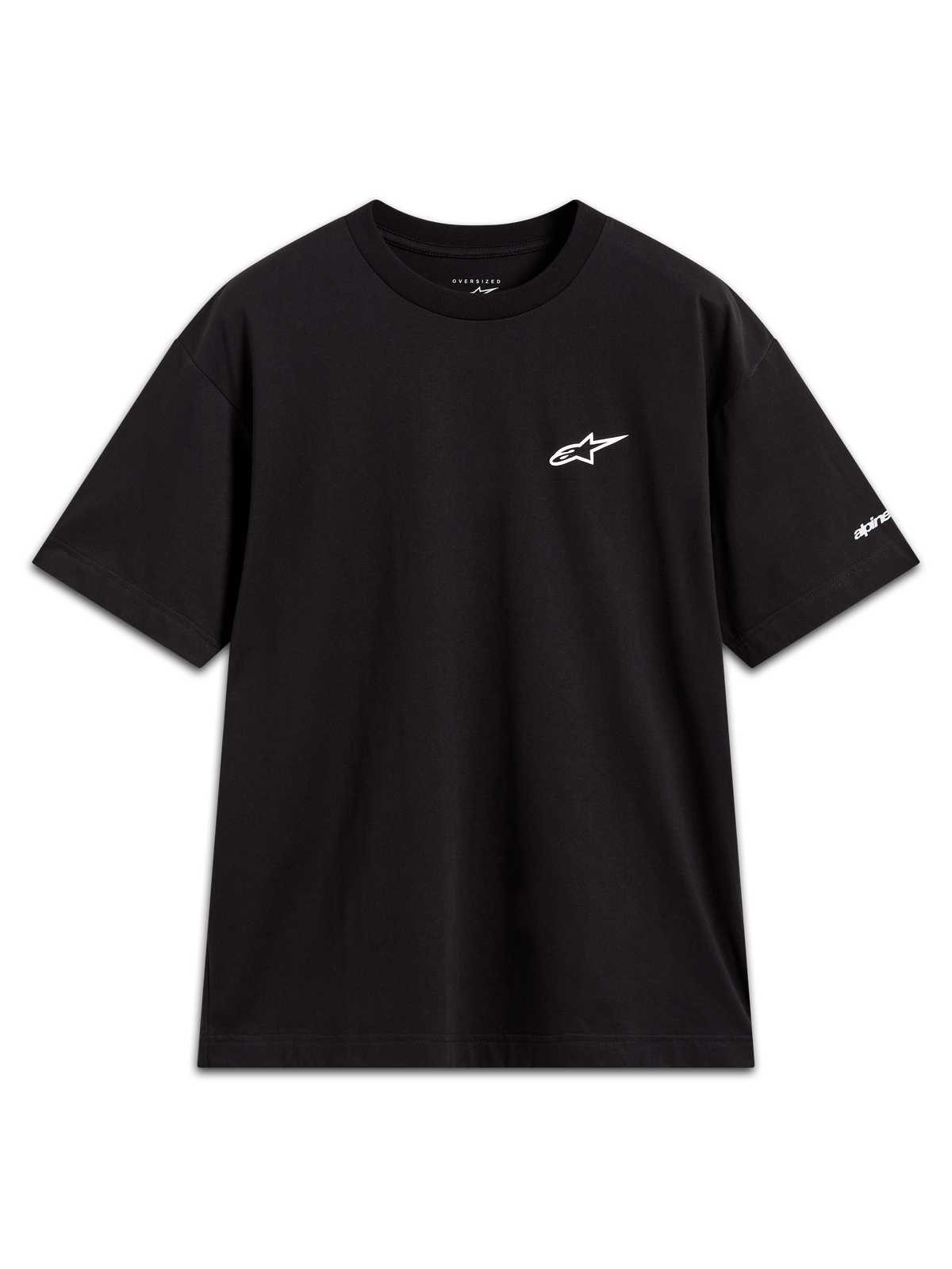 Alpinestars Mandate Oversized CSF Tee, Kurzarm-T-Shirt in Schwarz mit weißem Puffdruck-Logo und Ärmelgrafik, Sportswear
